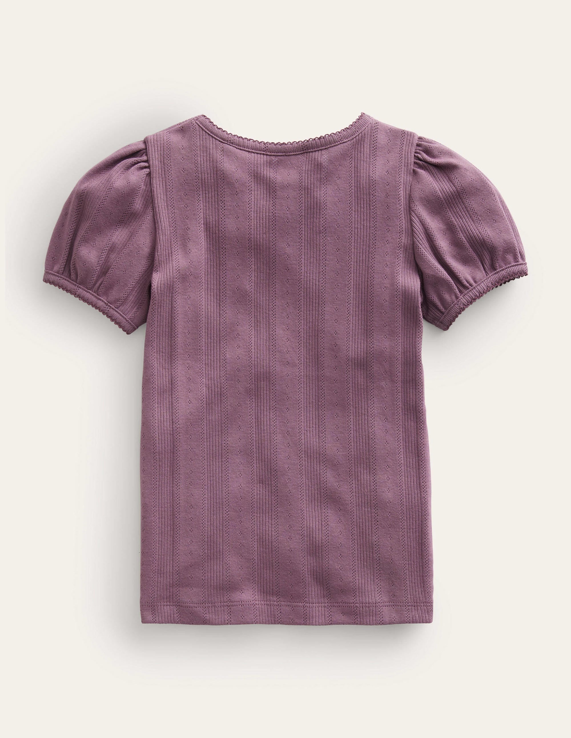 Pointelle Puff Sleeve Top-Mountain Heather Purple - Image 2