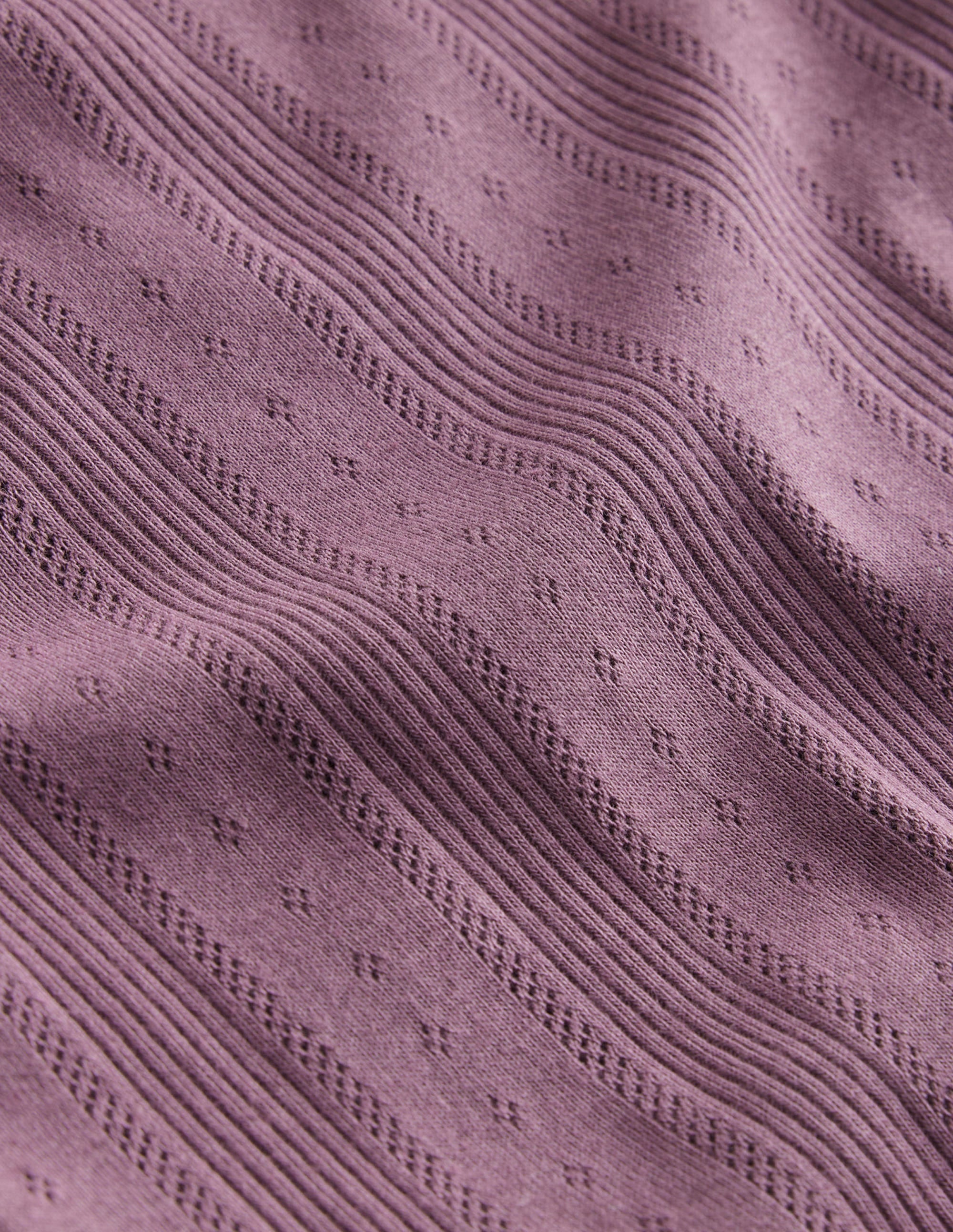 Pointelle Puff Sleeve Top-Mountain Heather Purple - Image 3