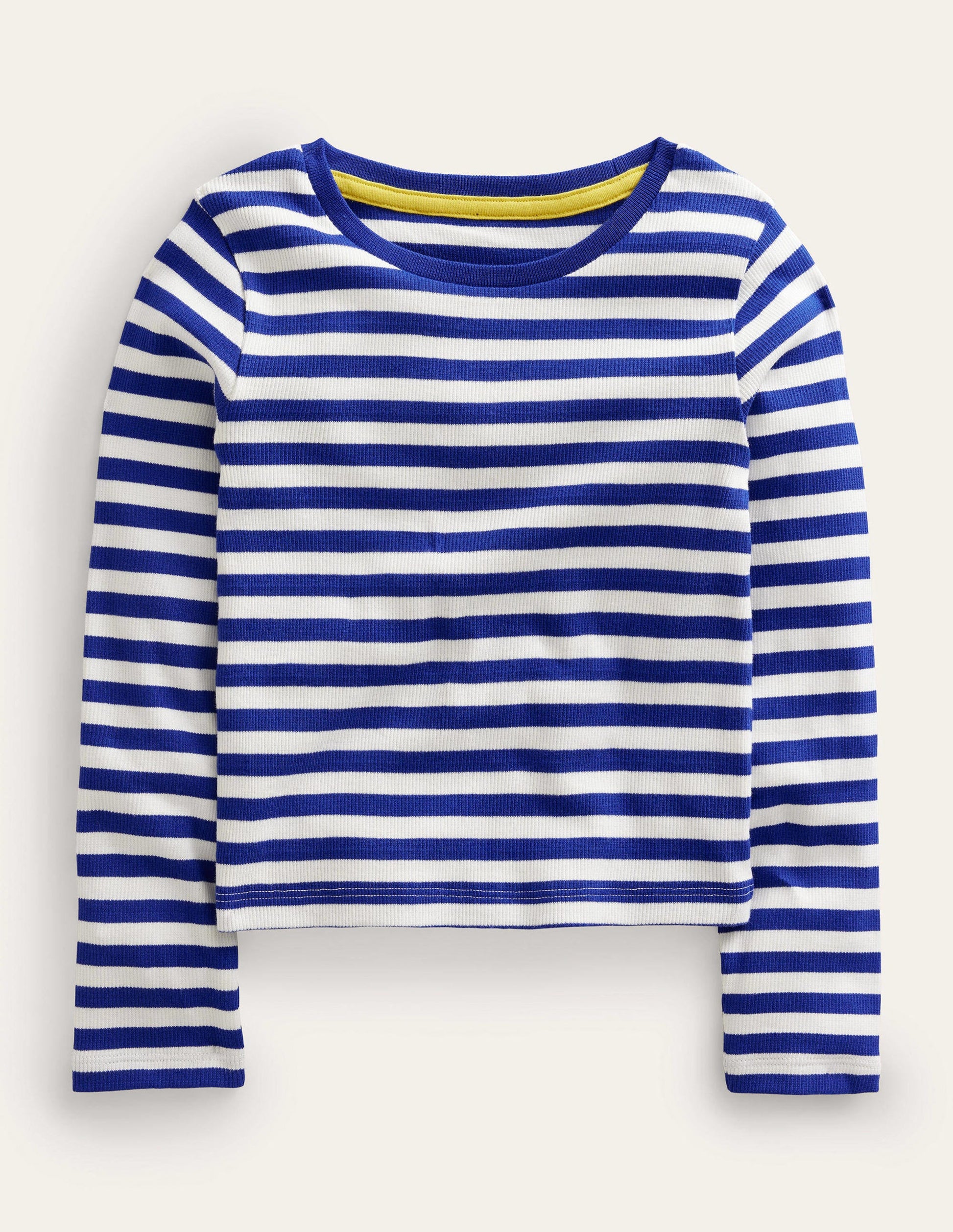 Verkürztes T-Shirt mit langen Ärmeln-Blaue Welle/Naturweiß-1