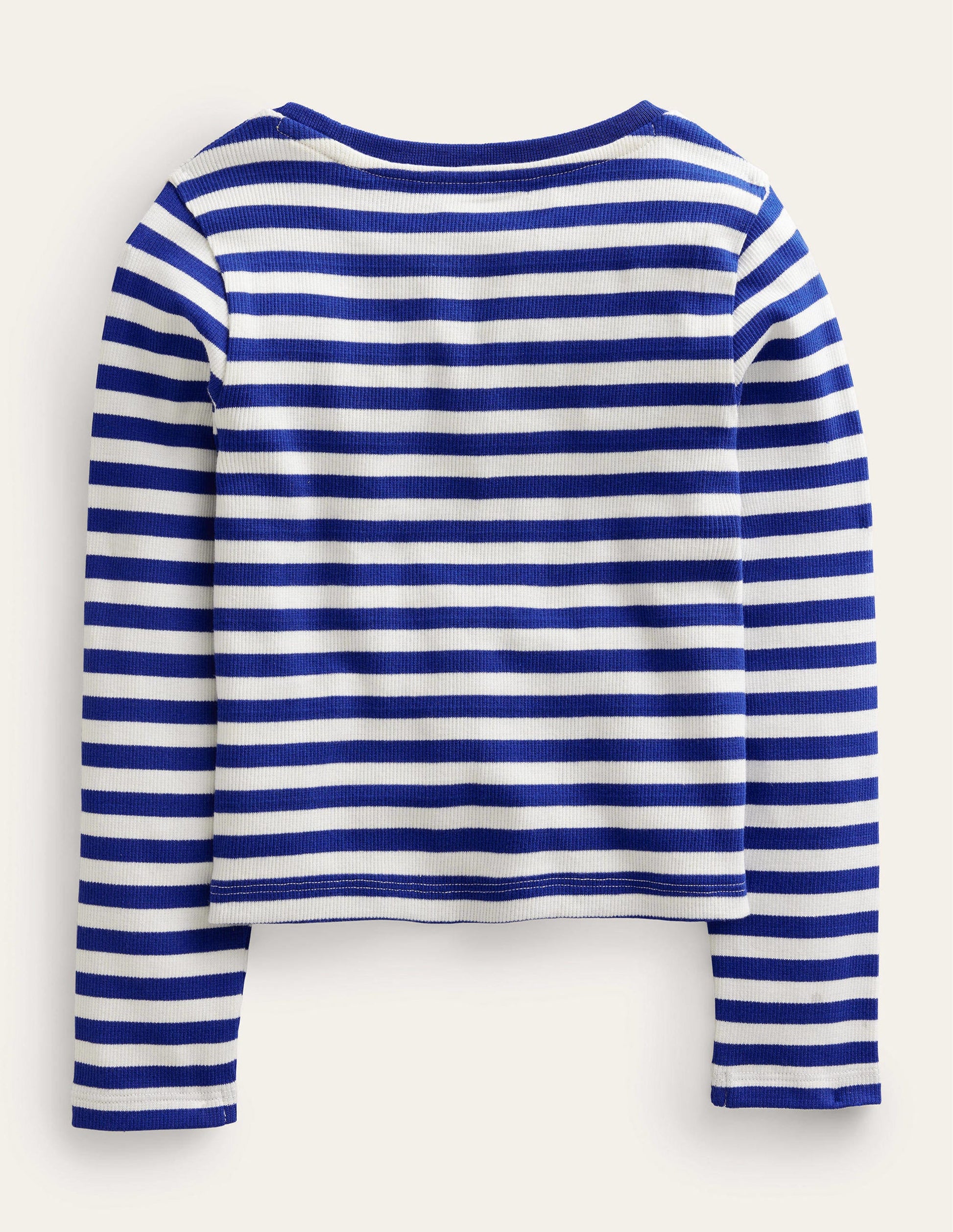 Verkürztes T-Shirt mit langen Ärmeln-Blaue Welle/Naturweiß-2