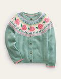 Lustige Fair-Isle-Strickjacke-Rauchgrün Blumen