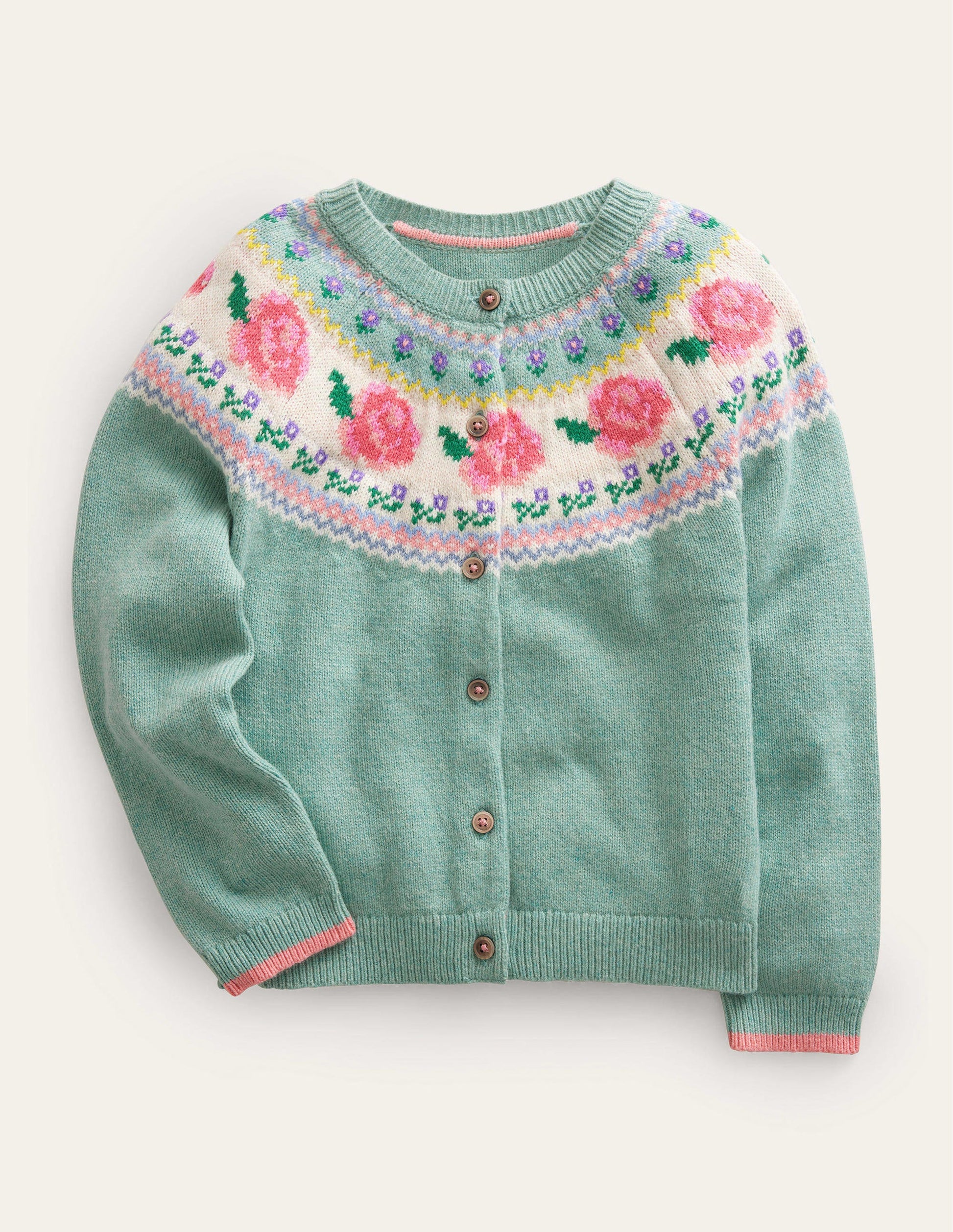Lustige Fair-Isle-Strickjacke-Rauchgrün Blumen-1