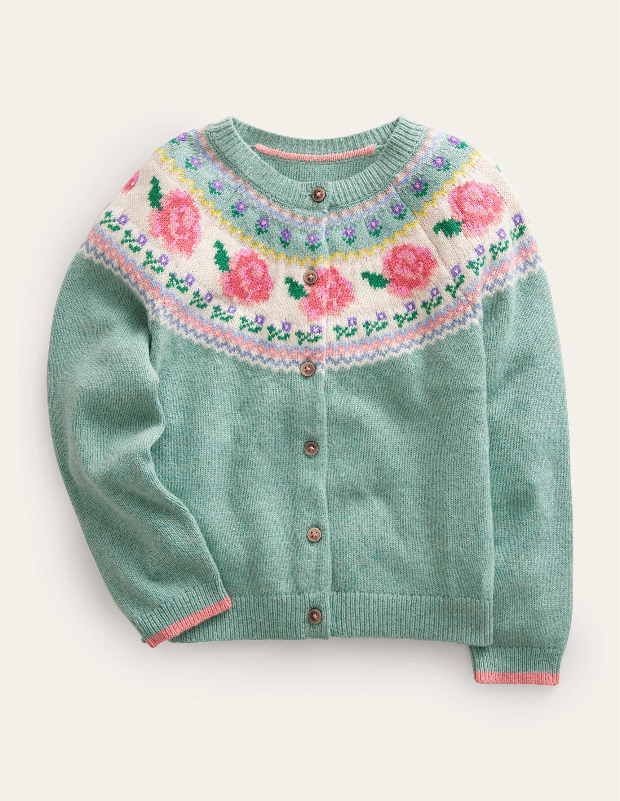 Lustige Fair-Isle-Strickjacke-Rauchgrün Blumen - Image 1