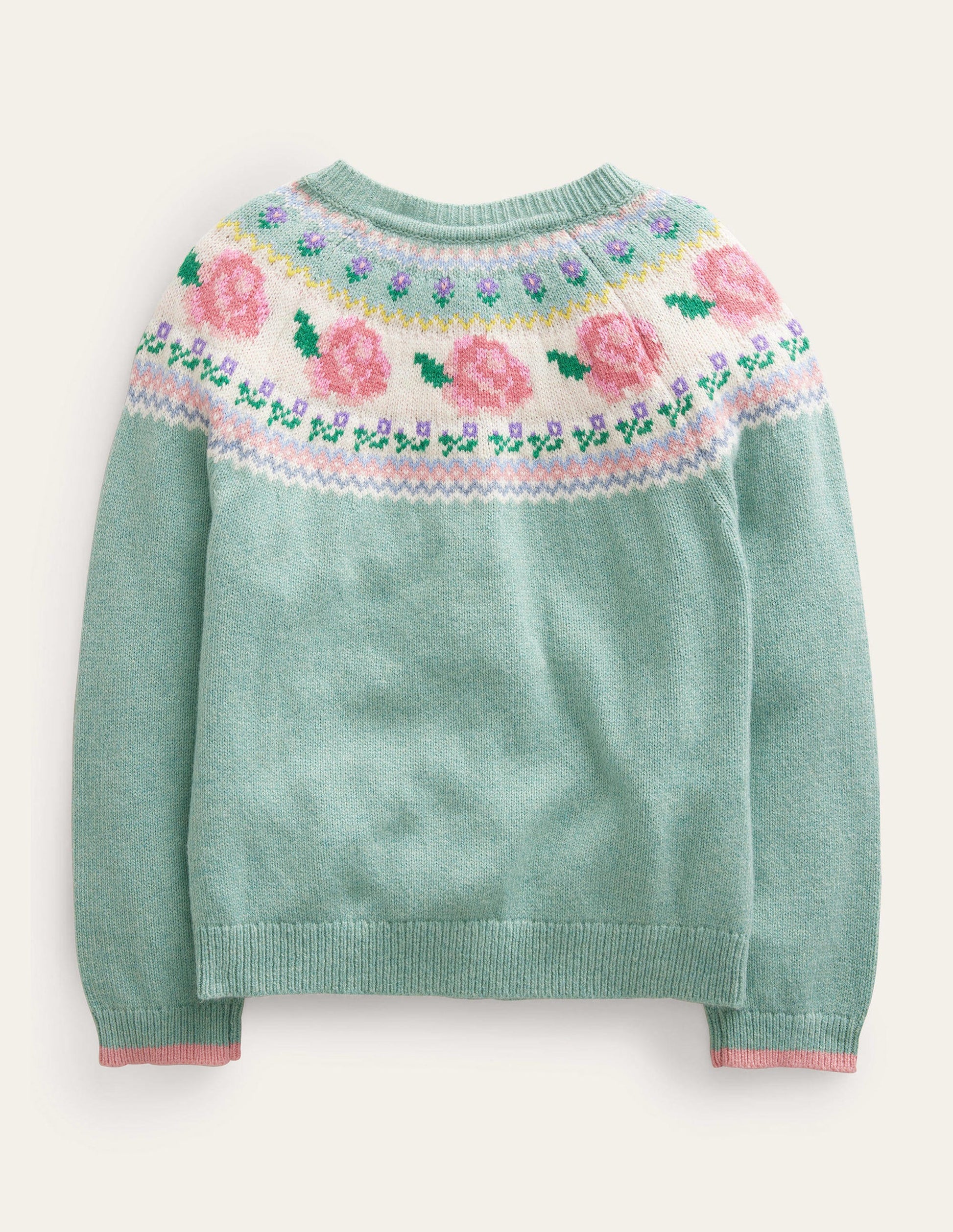 Lustige Fair-Isle-Strickjacke-Rauchgrün Blumen-2
