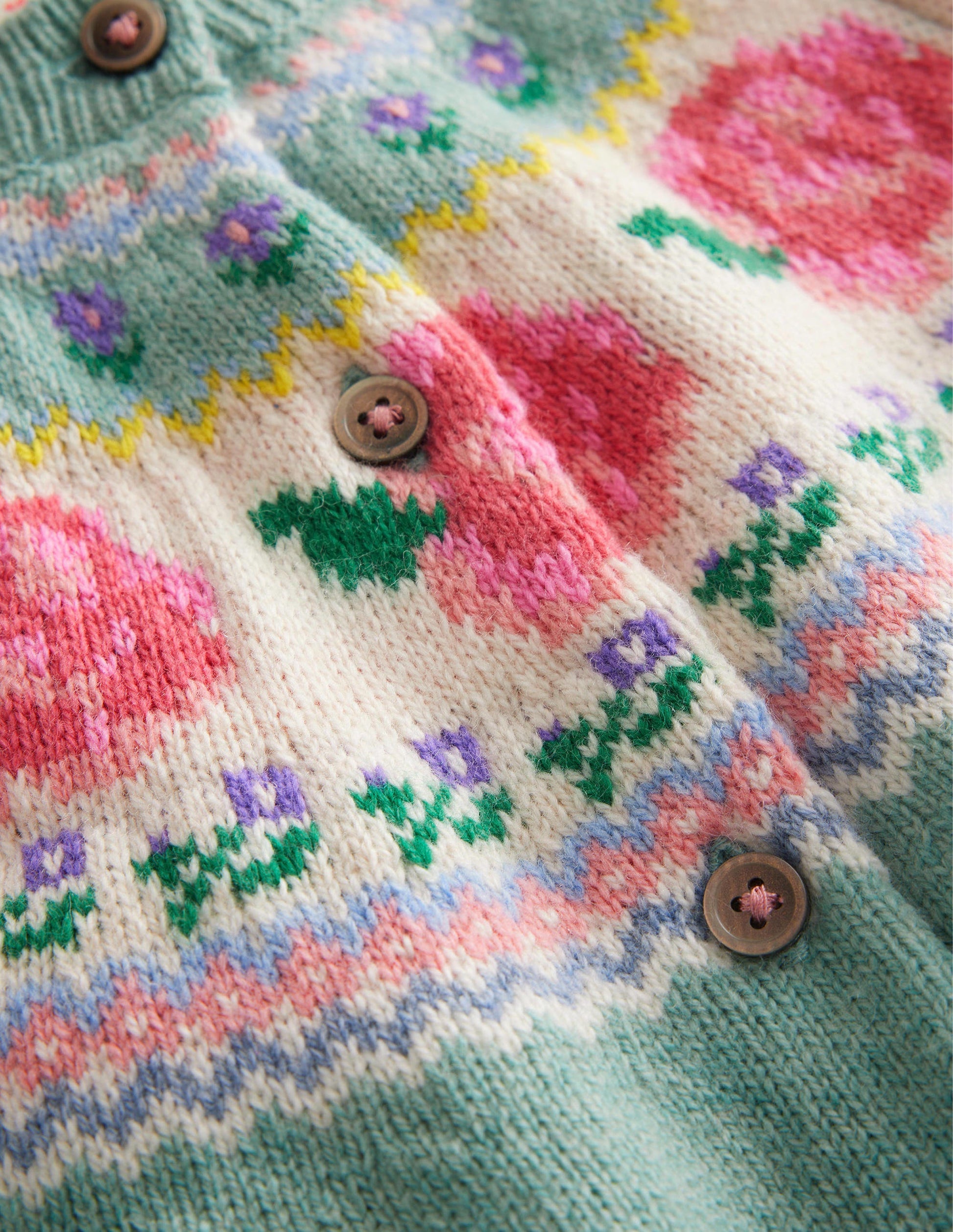 Lustige Fair-Isle-Strickjacke-Rauchgrün Blumen-3