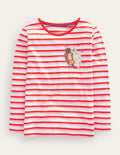 Langärmliges Flammgarn-T-Shirt mit Logo-Rot/Rosa Otter