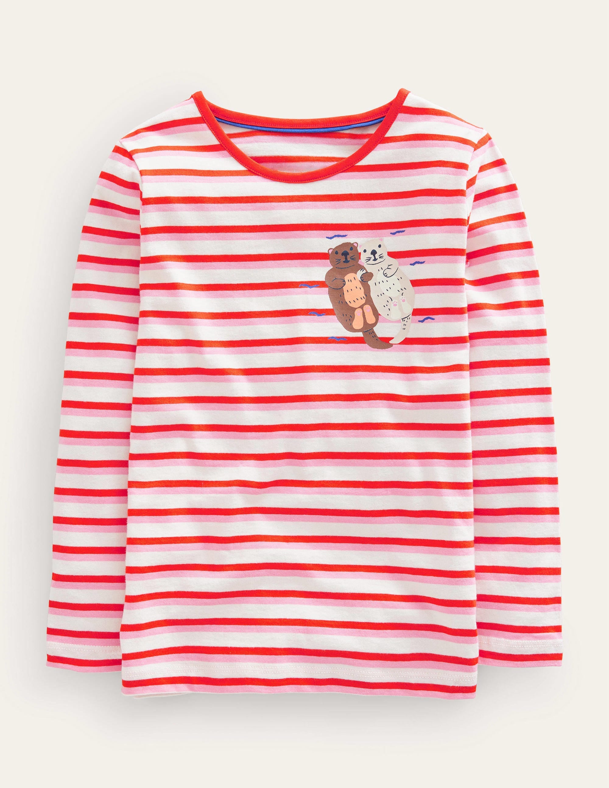 Langärmliges Flammgarn-T-Shirt mit Logo-Rot/Rosa Otter - Image 1