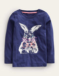T-Shirt mit Metllic-Logo-Schuluniform-Marineblau Hase