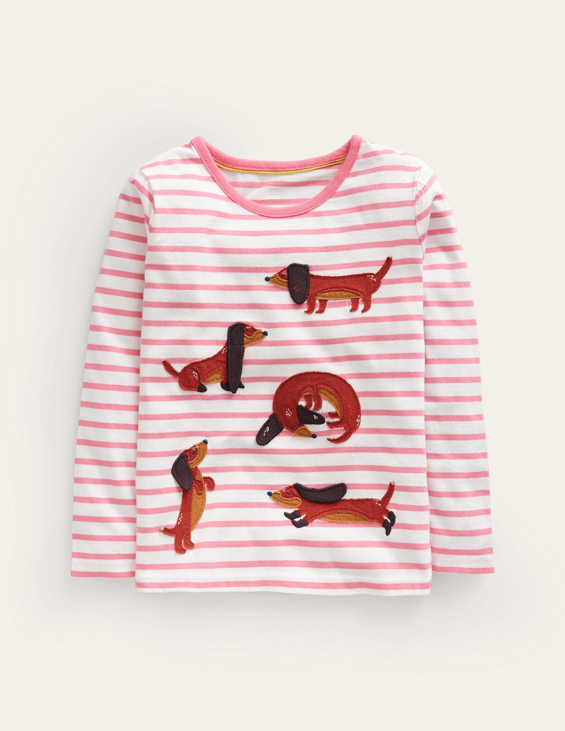 T-shirt à manches bouffantes et appliqué-Chiens rose/ivoire-1