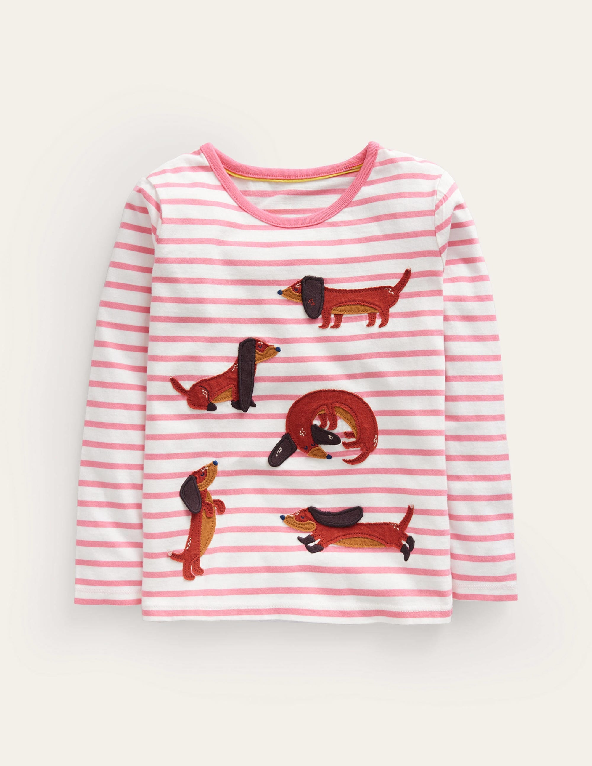 T-shirt à manches bouffantes et appliqué-Chiens rose/ivoire - Image 1