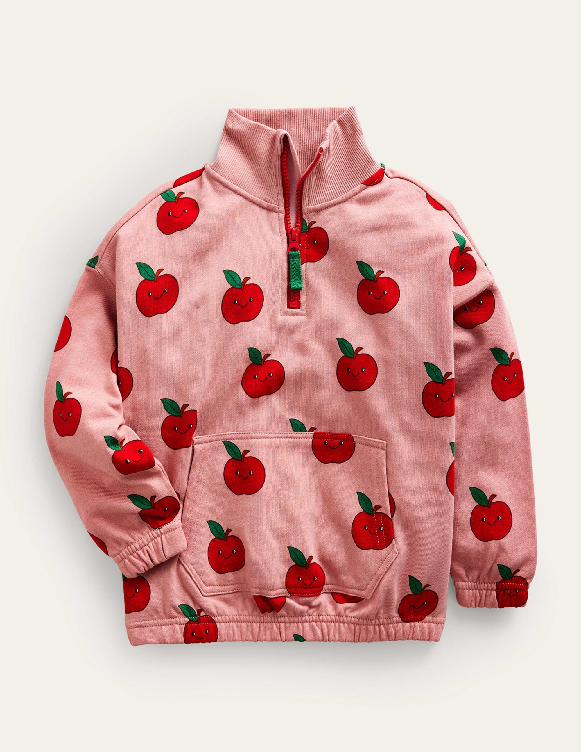Sweat imprimé partiellement zippé-Pommes rose amande - Image 1