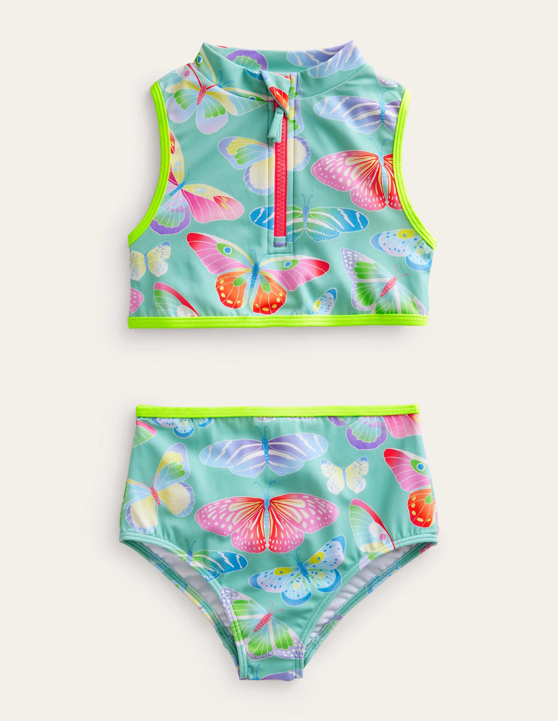 Sportlicher Bikini ohne Ärmel-Opalgrün Ombrierte Schmetterlinge-1