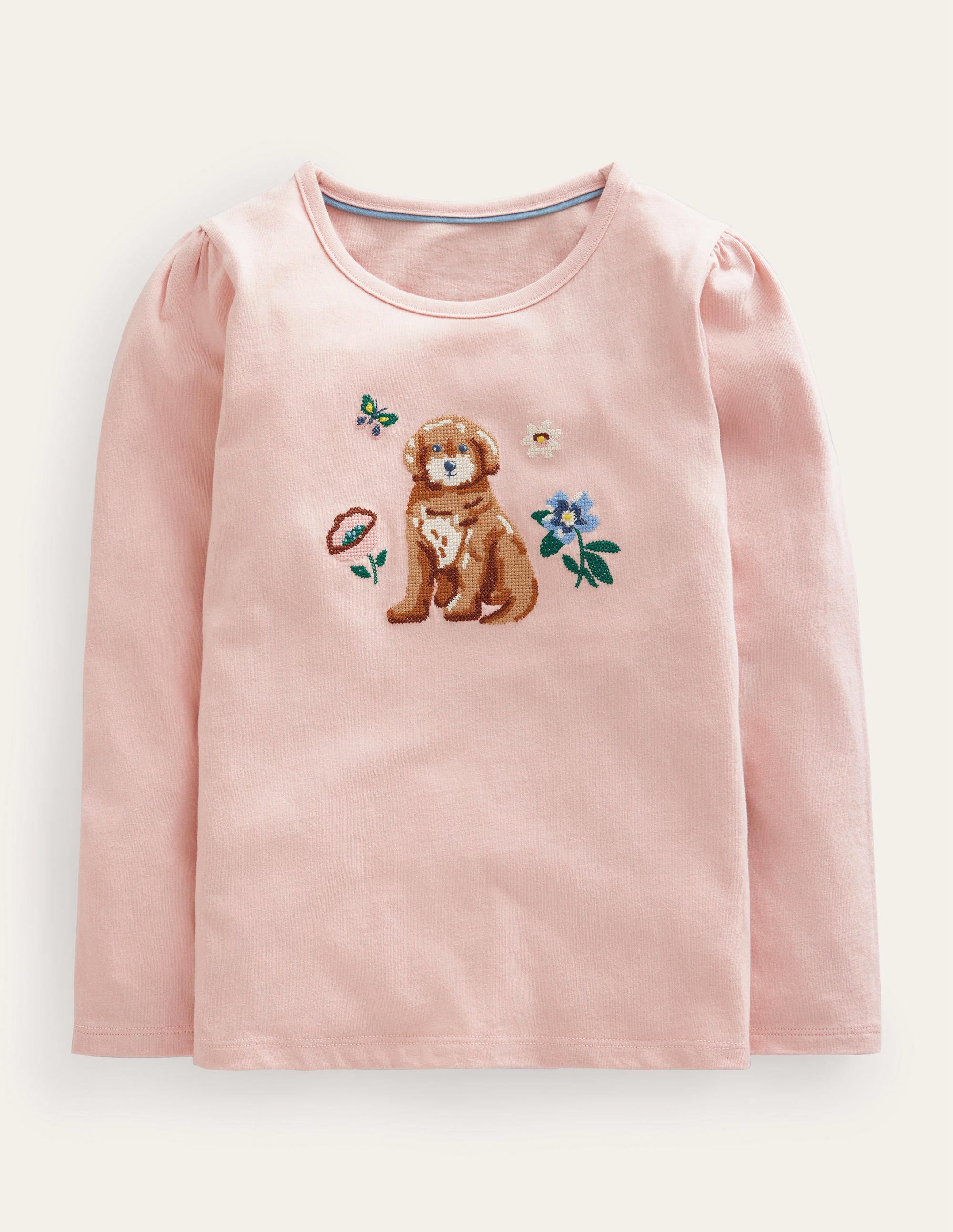 T-shirt brodé-Rose Provence poudré - Image 1