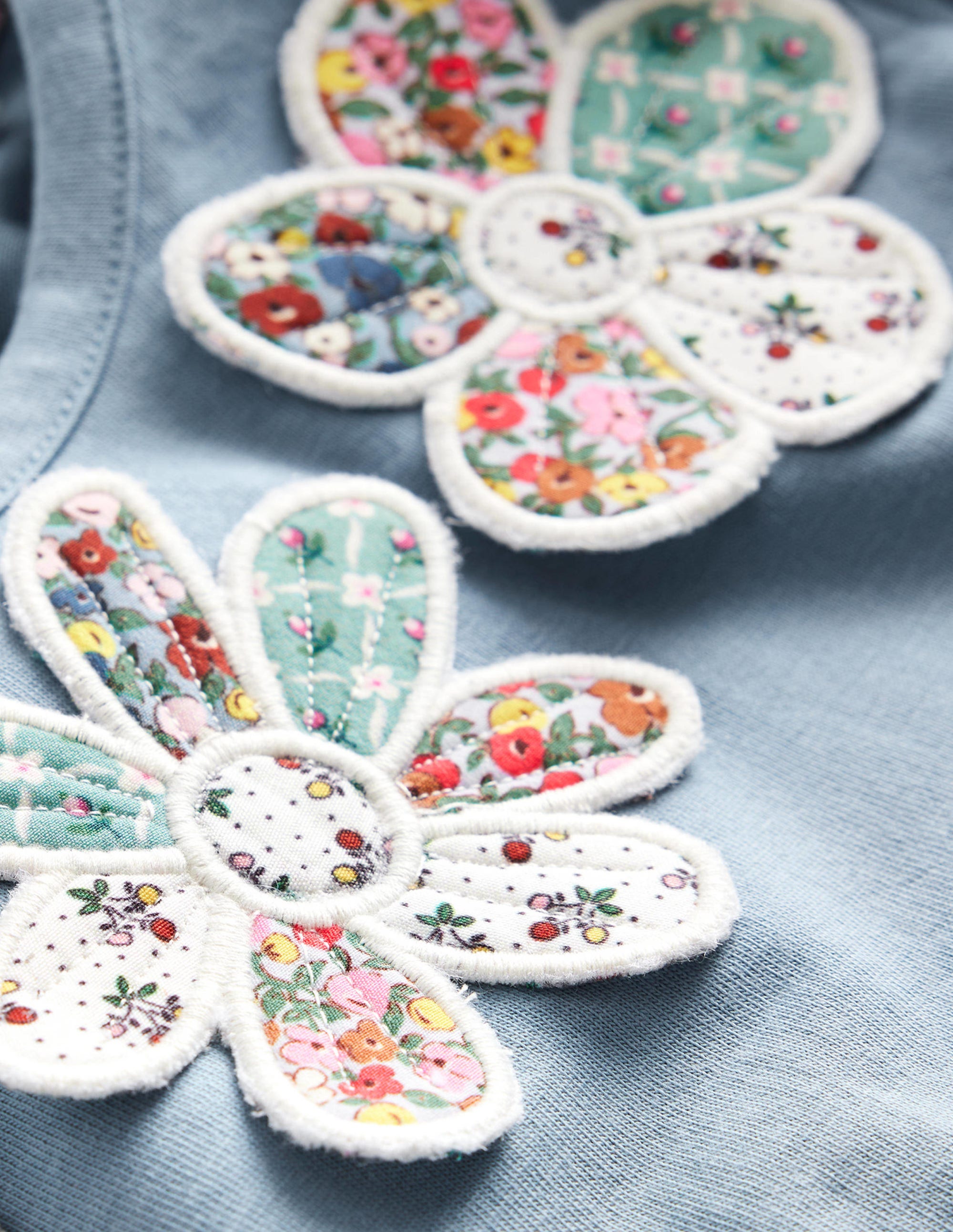 3D Appliqué T-Shirt-Pebble Blue Flowers - Image 3