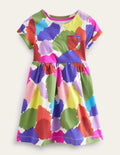 Lustiges Jerseykleid mit kurzen Ärmeln-Bunt Farbkleckse