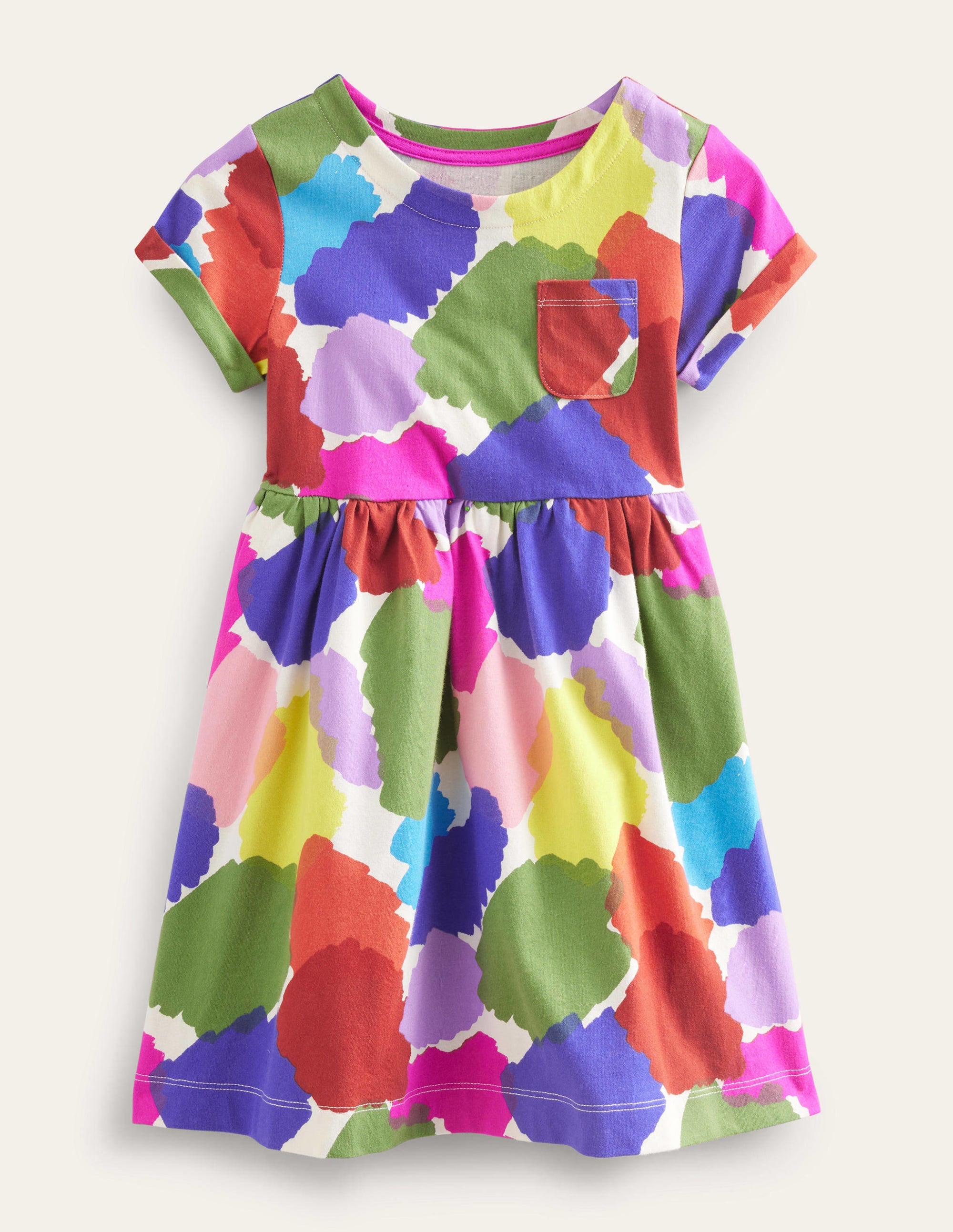 Lustiges Jerseykleid mit kurzen Ärmeln-Bunt Farbkleckse - Image 1