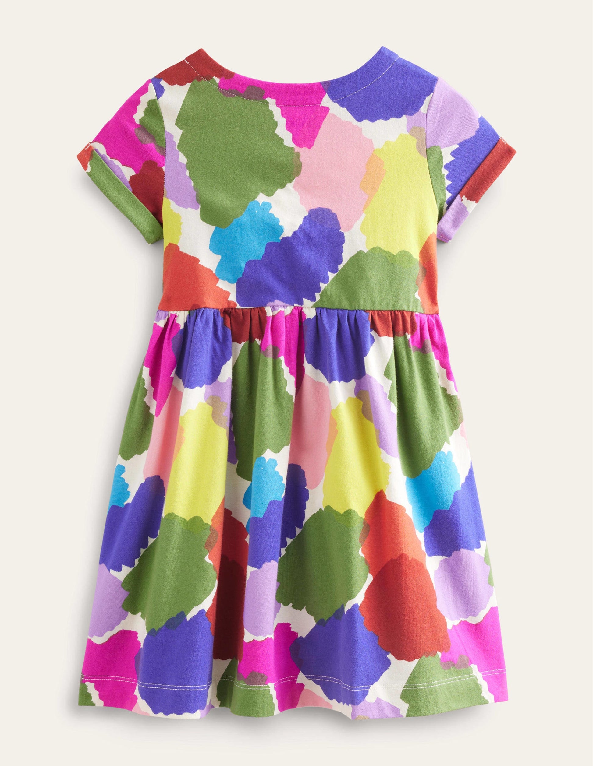 Lustiges Jerseykleid mit kurzen Ärmeln-Bunt Farbkleckse-2