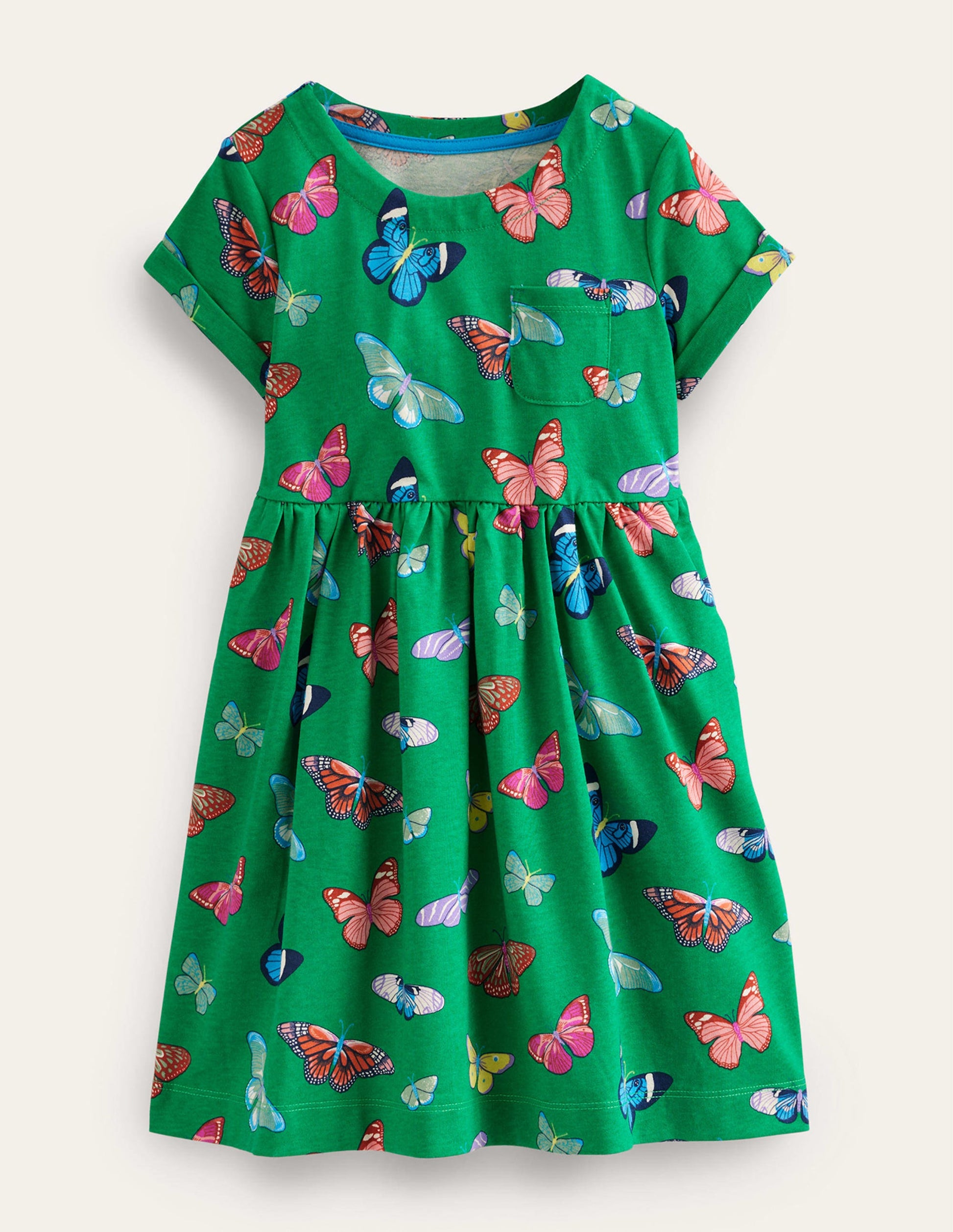 Robe fun à manches courtes en jersey-Papillons vert prairie-1