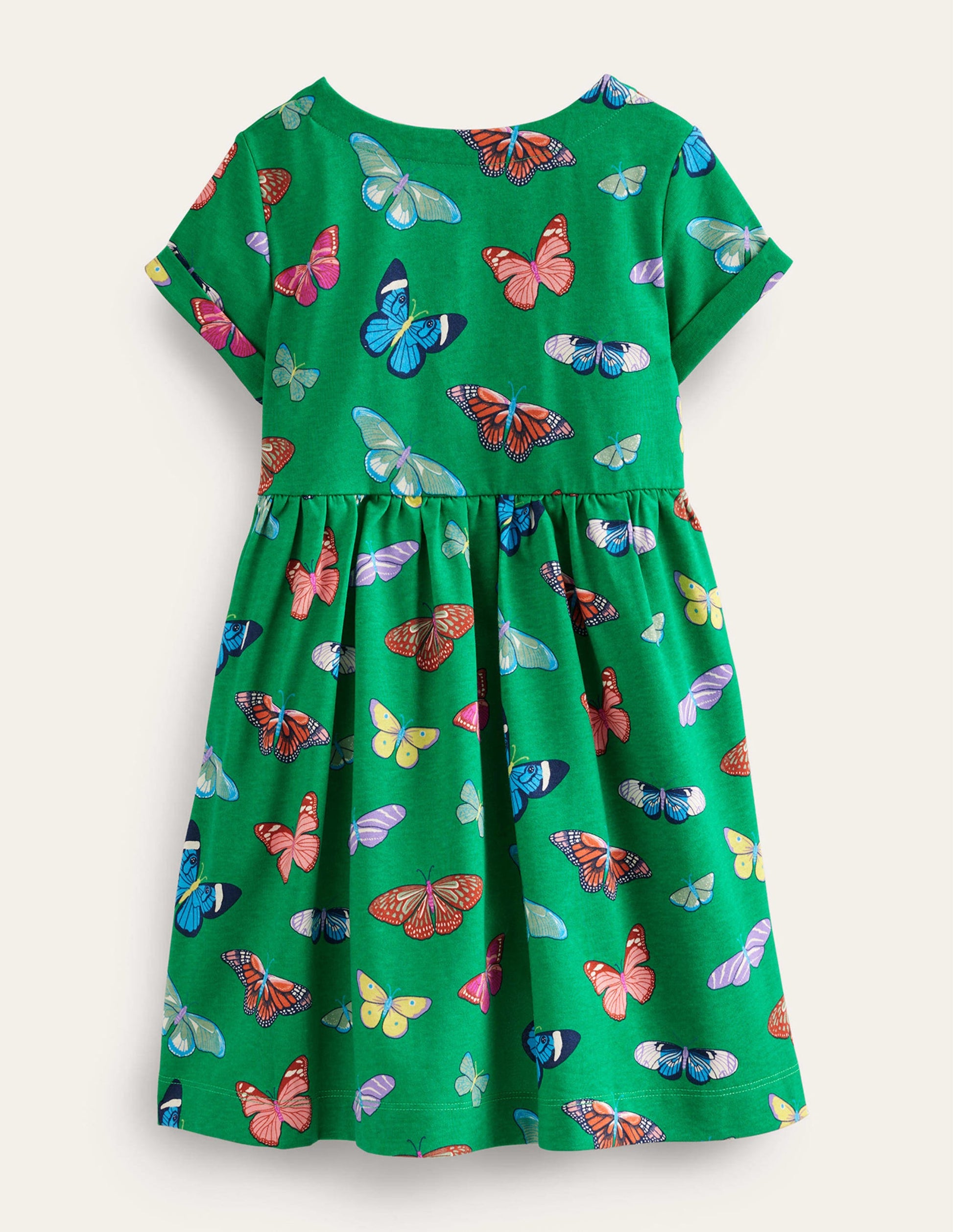 Robe fun à manches courtes en jersey-Papillons vert prairie-2