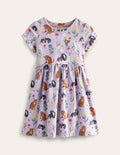 Lustiges Jerseykleid mit kurzen Ärmeln-Violett Katzen
