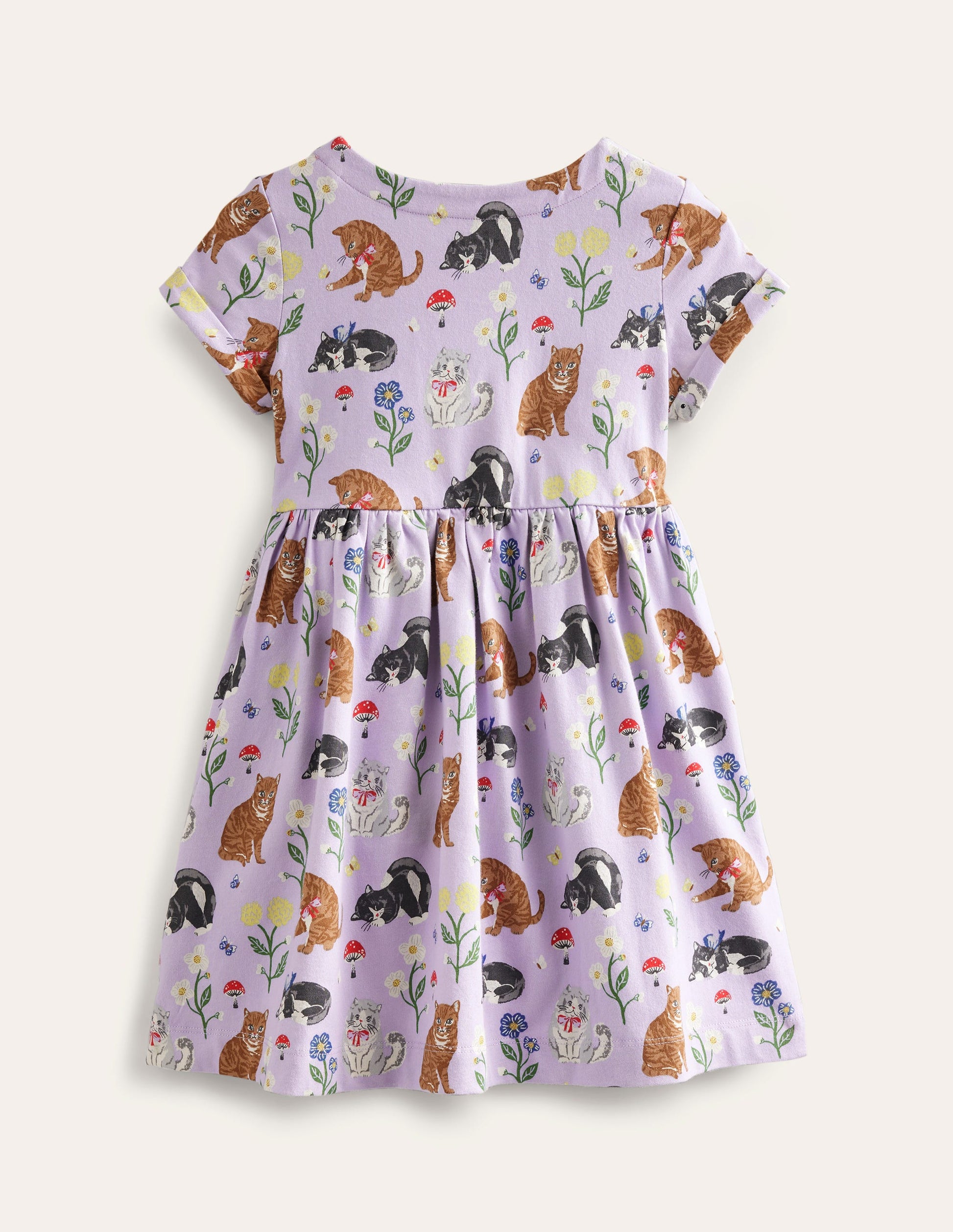 Lustiges Jerseykleid mit kurzen Ärmeln-Violett Katzen-2