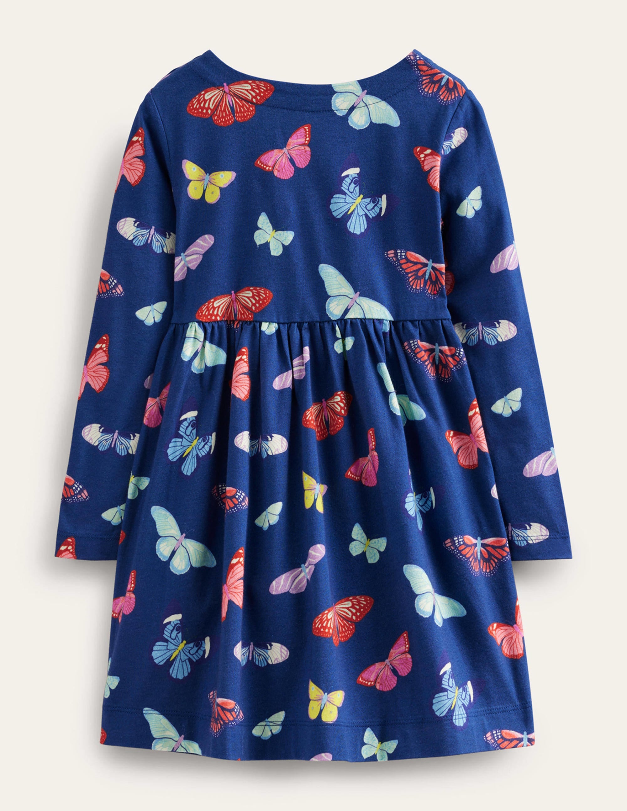 Lustiges Jerseykleid mit langen Ärmeln-Schuluniform-Marineblau Schmetterlinge - Image 2