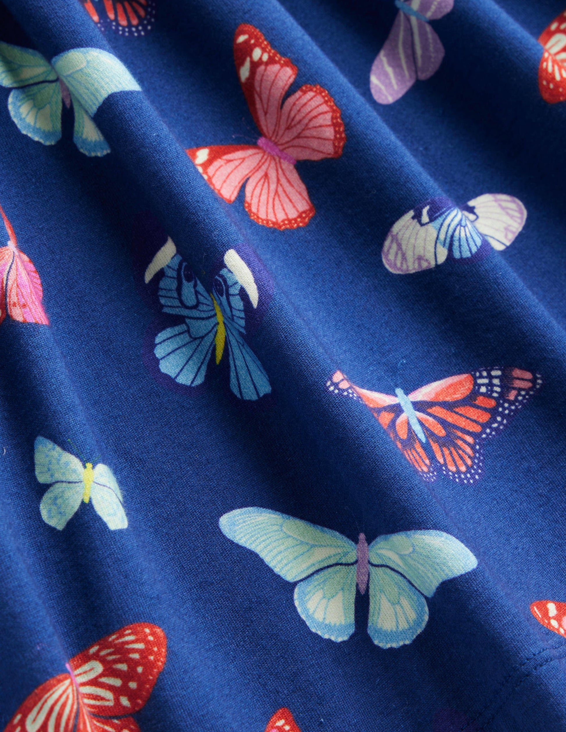 Lustiges Jerseykleid mit langen Ärmeln-Schuluniform-Marineblau Schmetterlinge-3