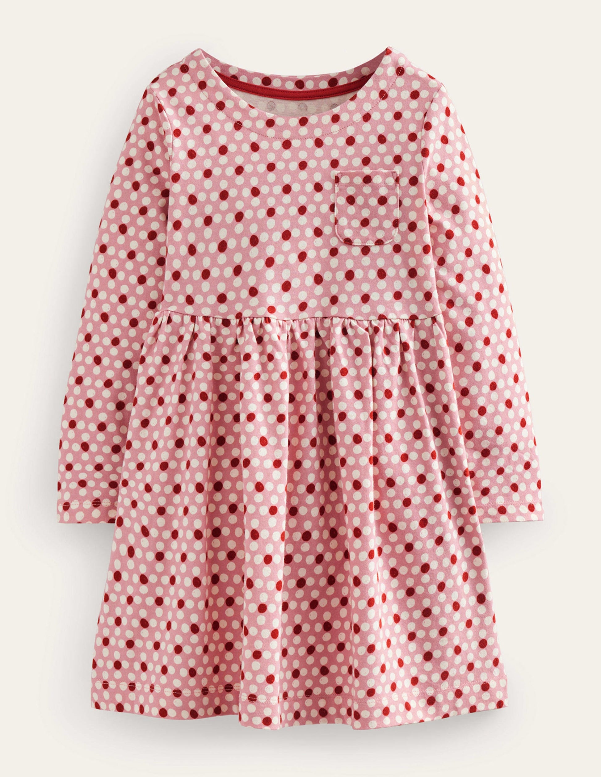 Lustiges Jerseykleid mit langen Ärmeln-Mandelrosa Geo Blume-1