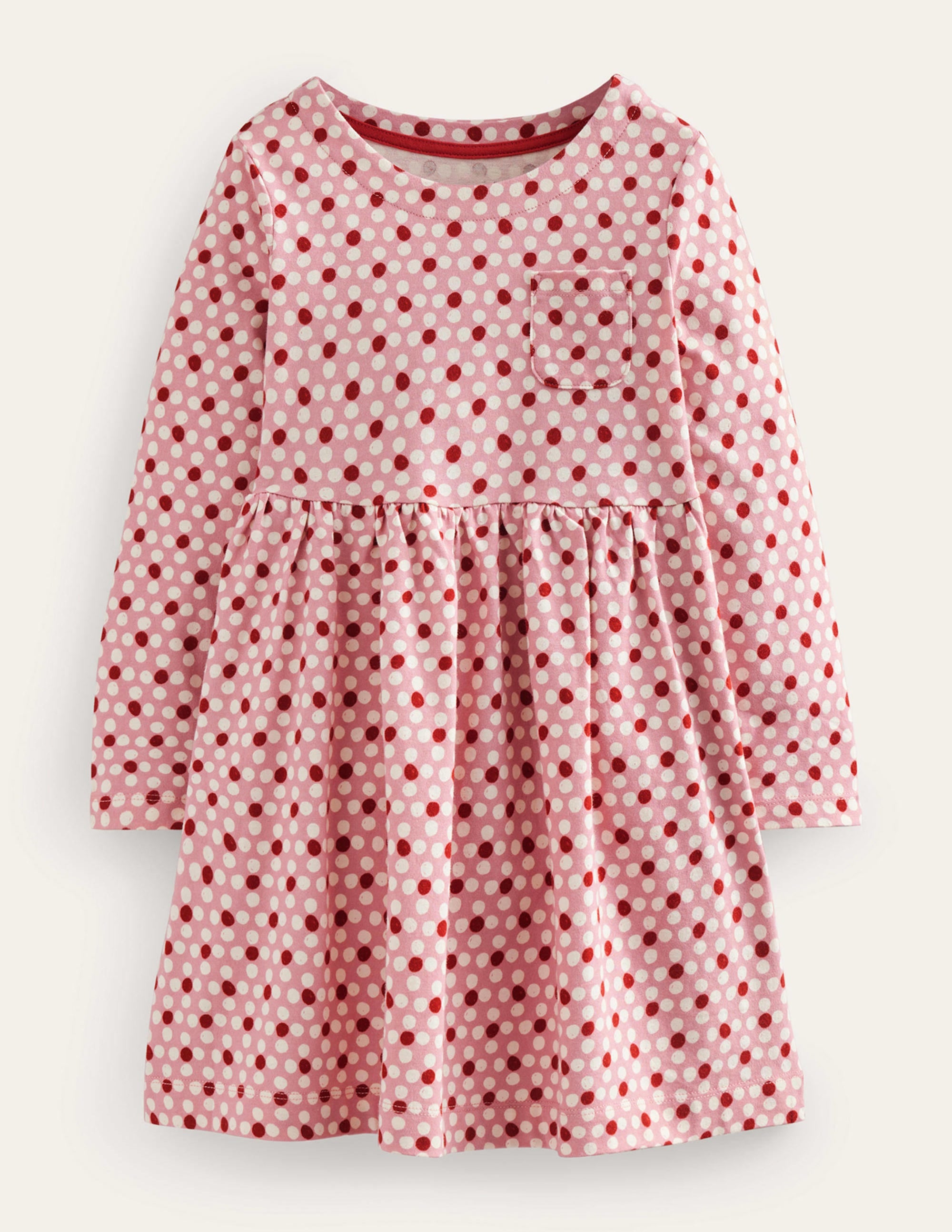 Lustiges Jerseykleid mit langen Ärmeln-Mandelrosa Geo Blume - Image 1