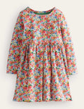 Lustiges Jerseykleid mit langen Ärmeln-Bunte Blumen Welpen