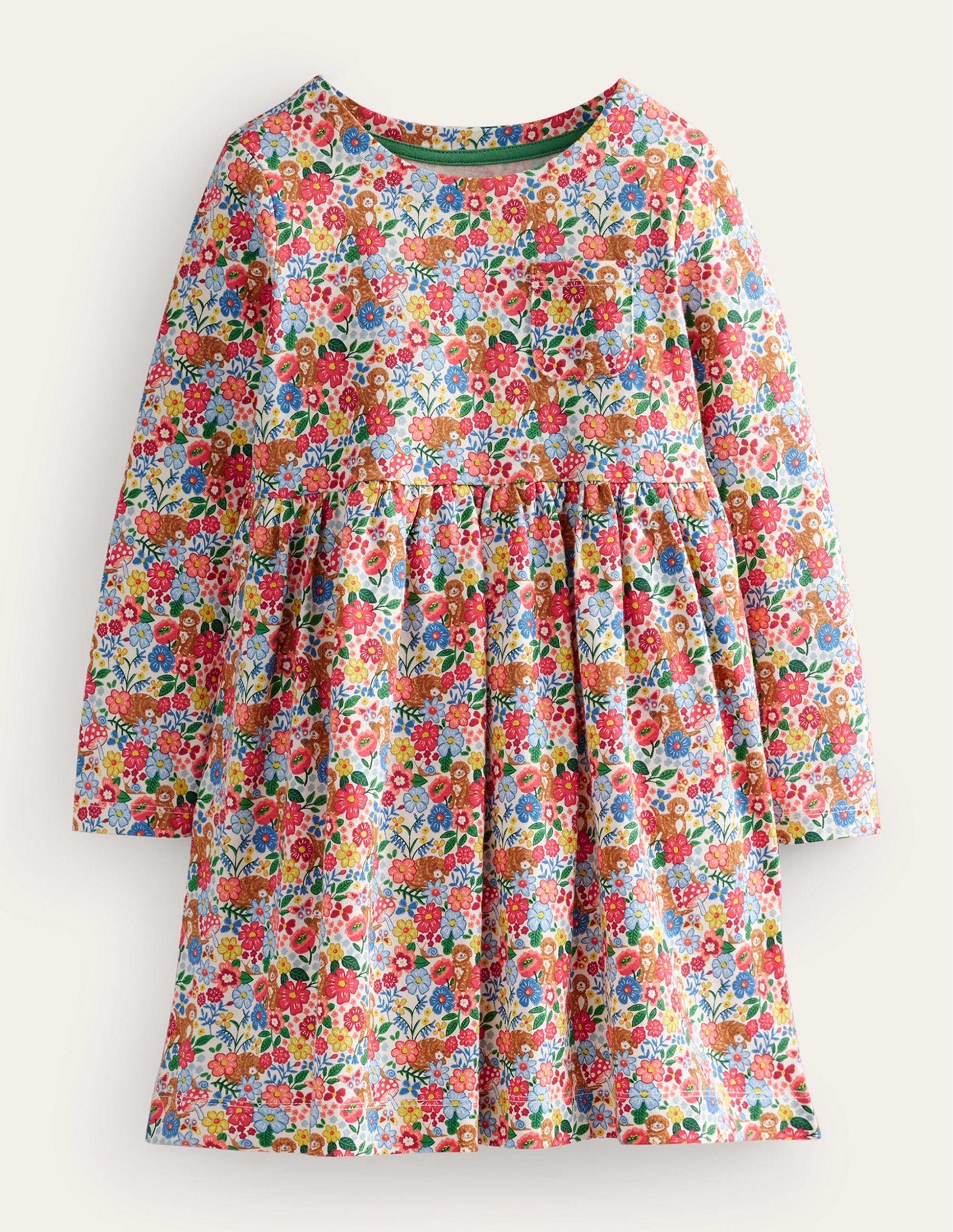 Lustiges Jerseykleid mit langen Ärmeln-Bunte Blumen Welpen-1