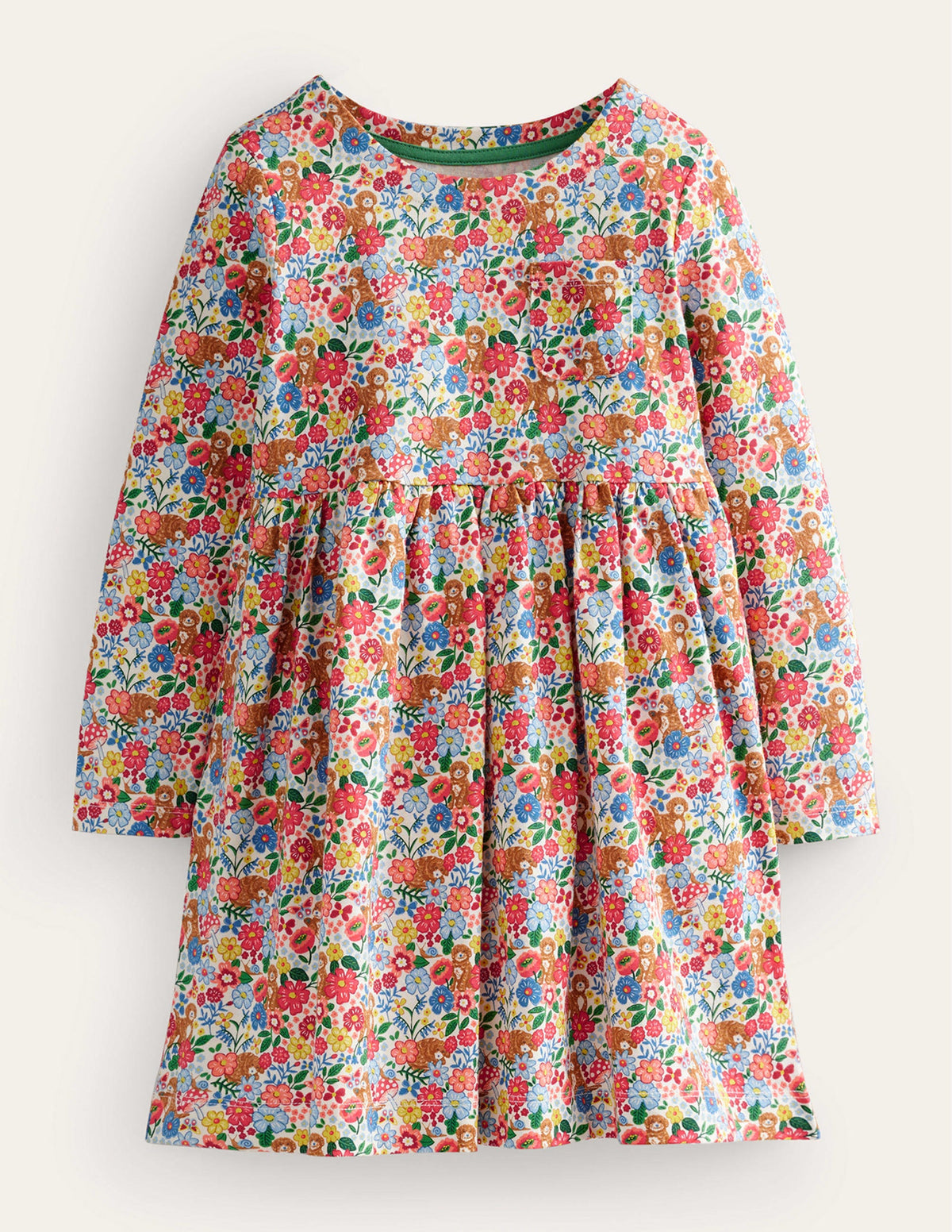 Lustiges Jerseykleid mit langen Ärmeln-Bunte Blumen Welpen - Image 1