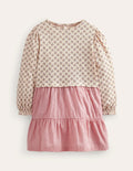 Robe tissée en jersey mélangé-Rose amande