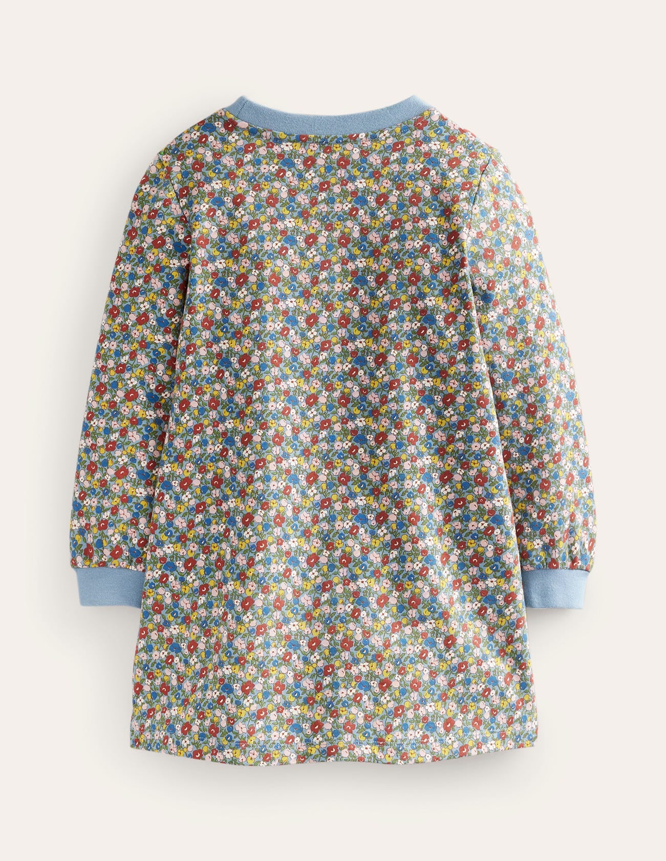 Robe-sweat à appliqué-Chien fleur bleu galet-2