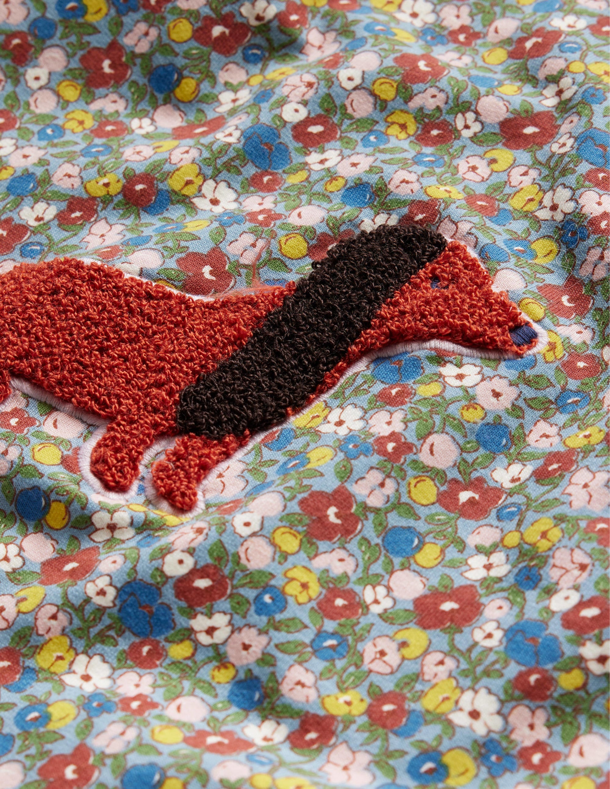 Robe-sweat à appliqué-Chien fleur bleu galet - Image 3