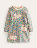 Appliqué Sweatshirt Dress-Floral Bunnies