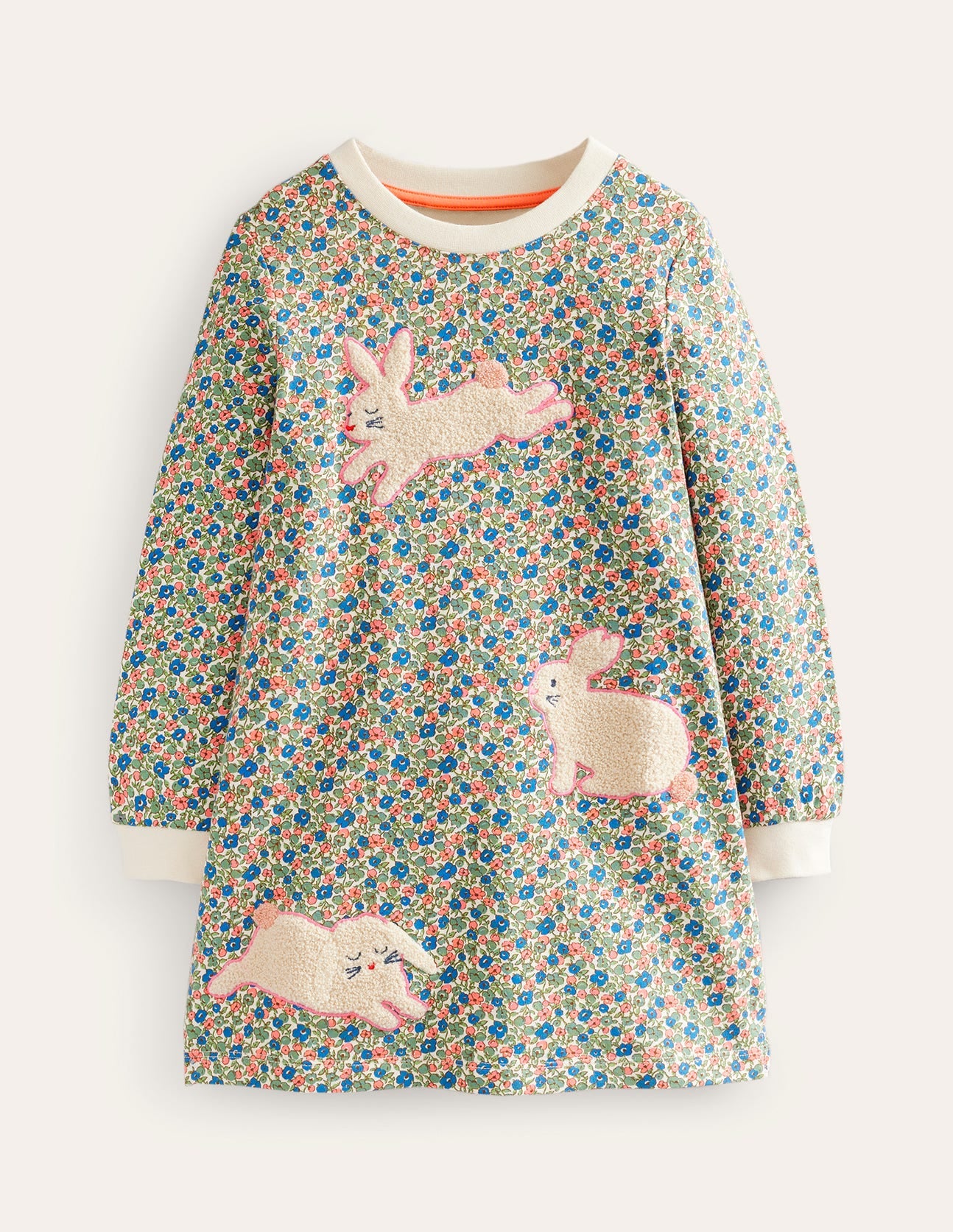 Appliqué Sweatshirt Dress-Floral Bunnies - Image 1