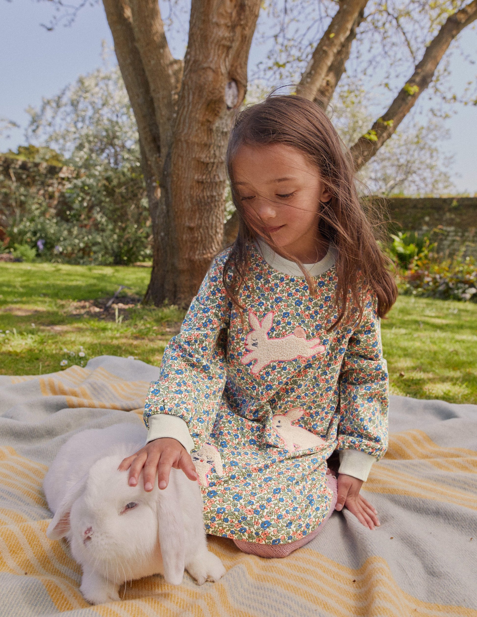 Appliqué Sweatshirt Dress-Floral Bunnies-4