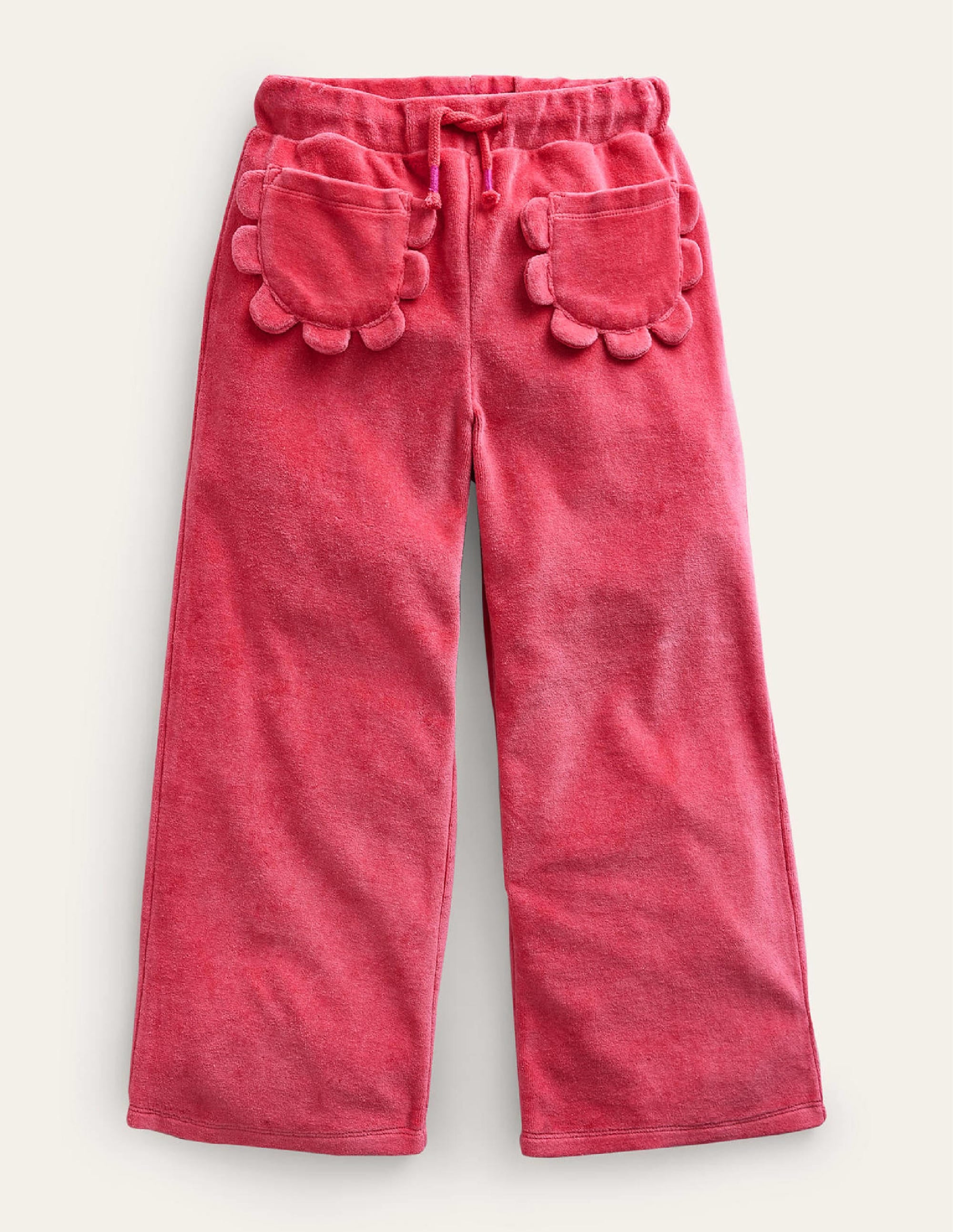 Bas de jogging en velours festonné-Rose fard - Image 1