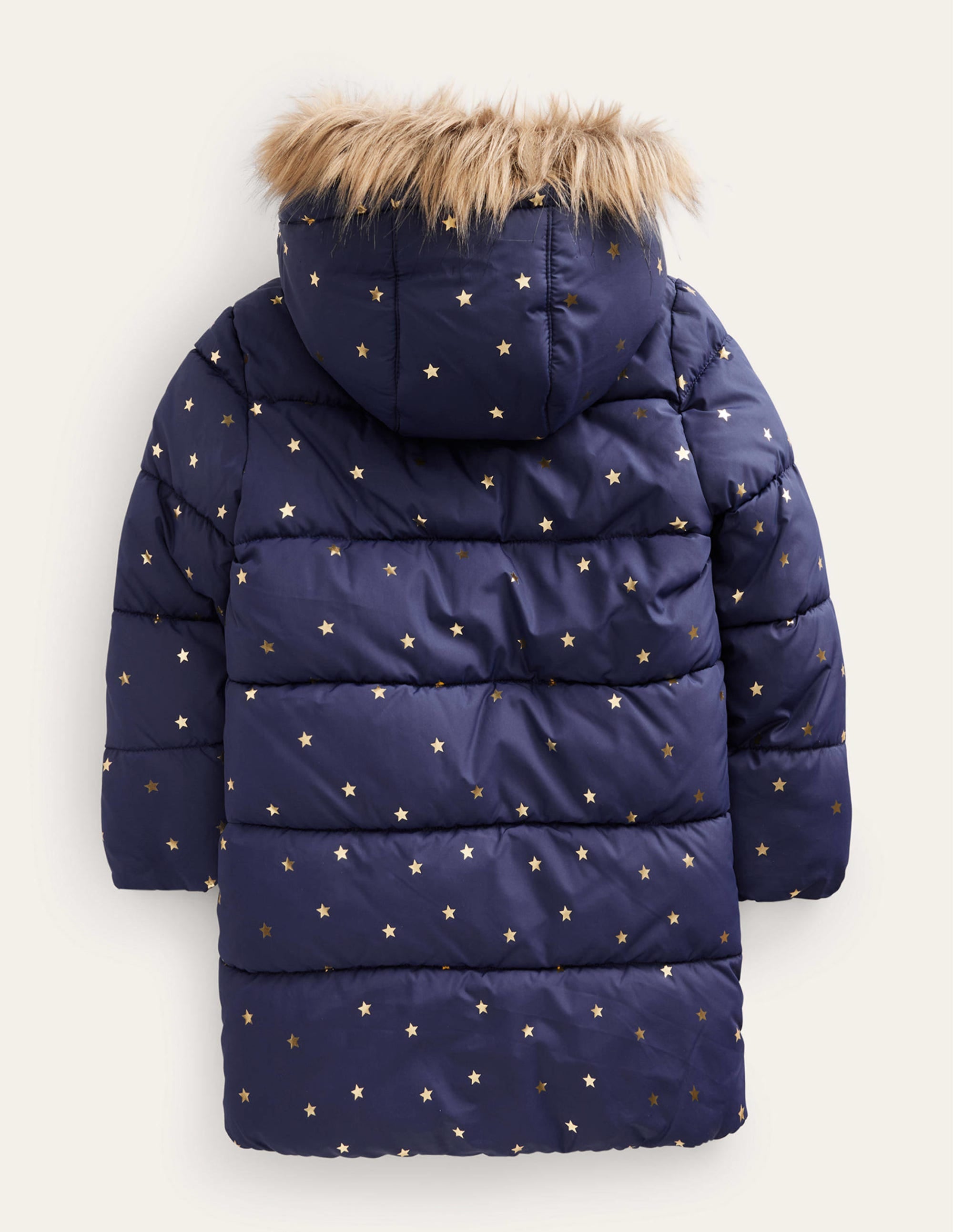 Longline Padded Coat-Navy Foil Stars - Image 2