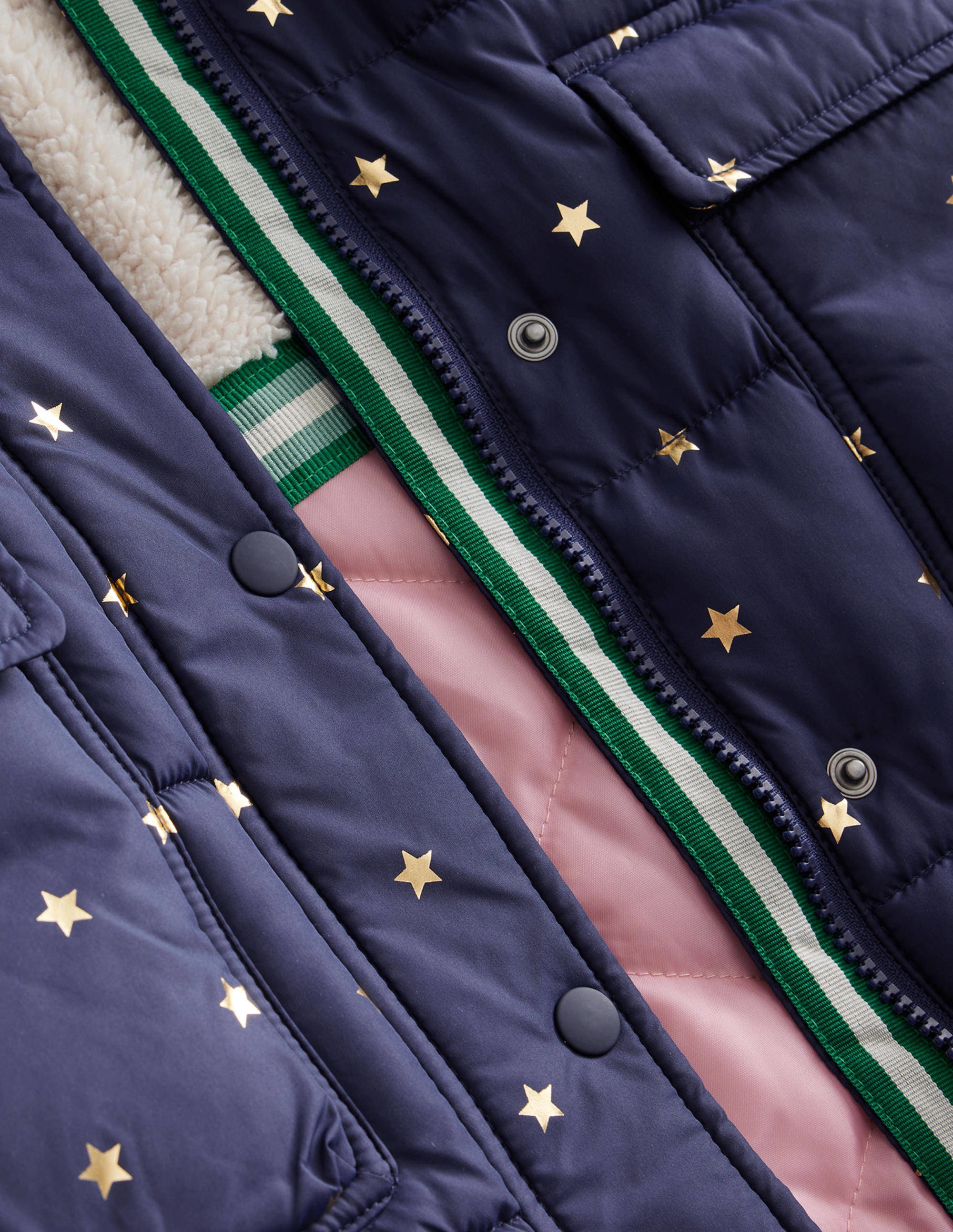 Longline Padded Coat-Navy Foil Stars - Image 3