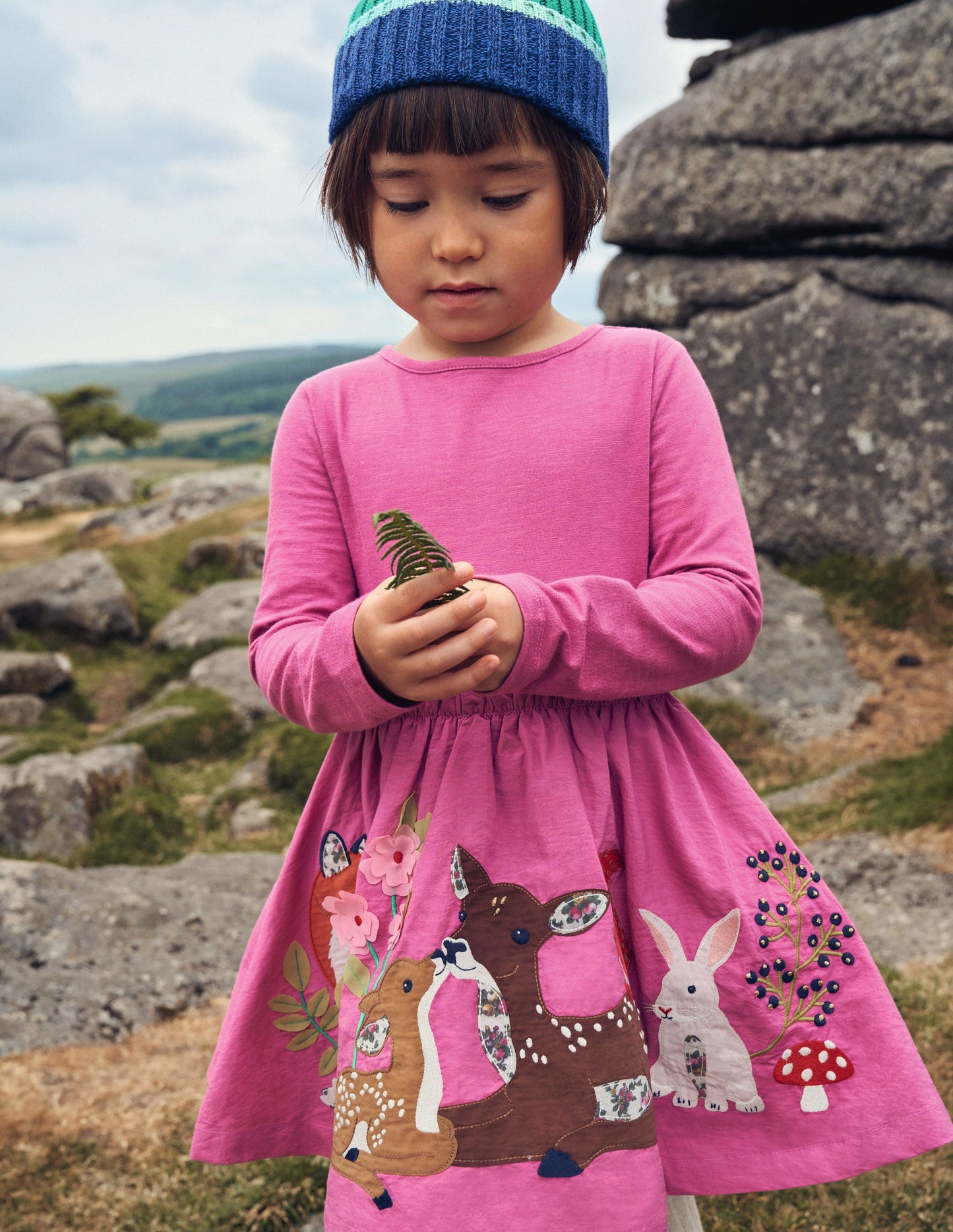 Jersey-Kleid mit gewebter Applikation-Teetasse Rosa