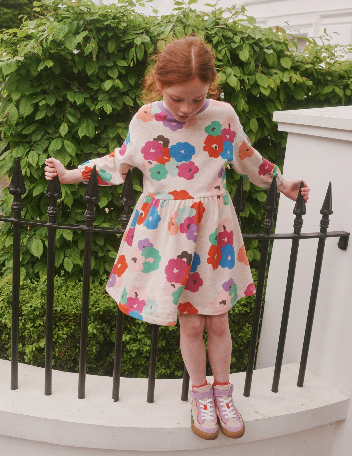 Bedrucktes Sweatshirt-Kleid-Bunt Abstrakt Blumen - Image 4