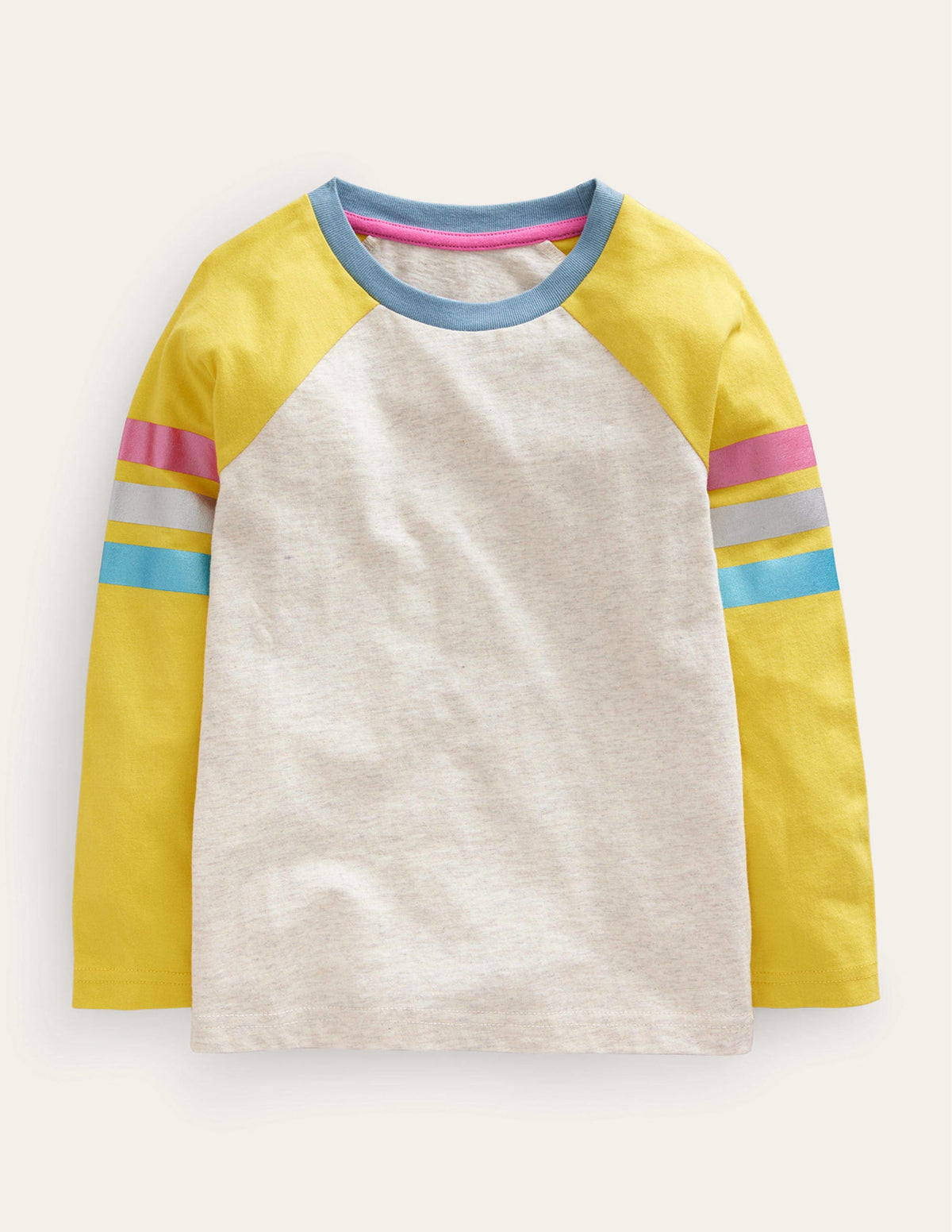 Raglan-T-Shirt mit Blockfarben-Haferbeige Meliert-1