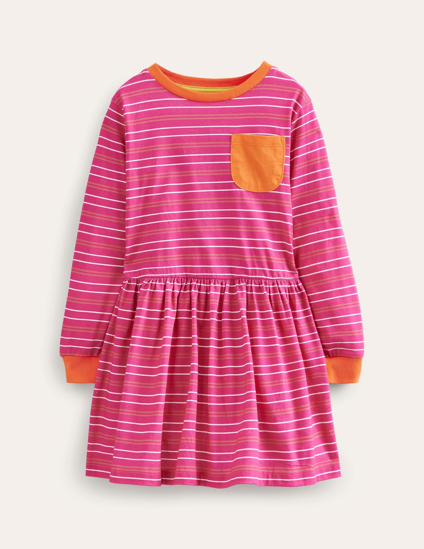 Robe rayée et flammée en jersey-Rose vif - Image 1