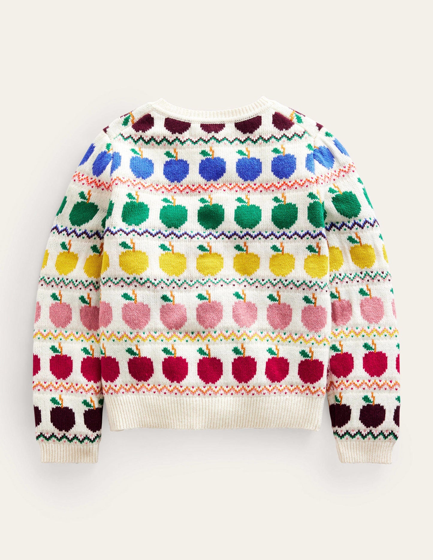 Fair-Isle-Strickjacke-Warmes Naturweiß Äpfel
