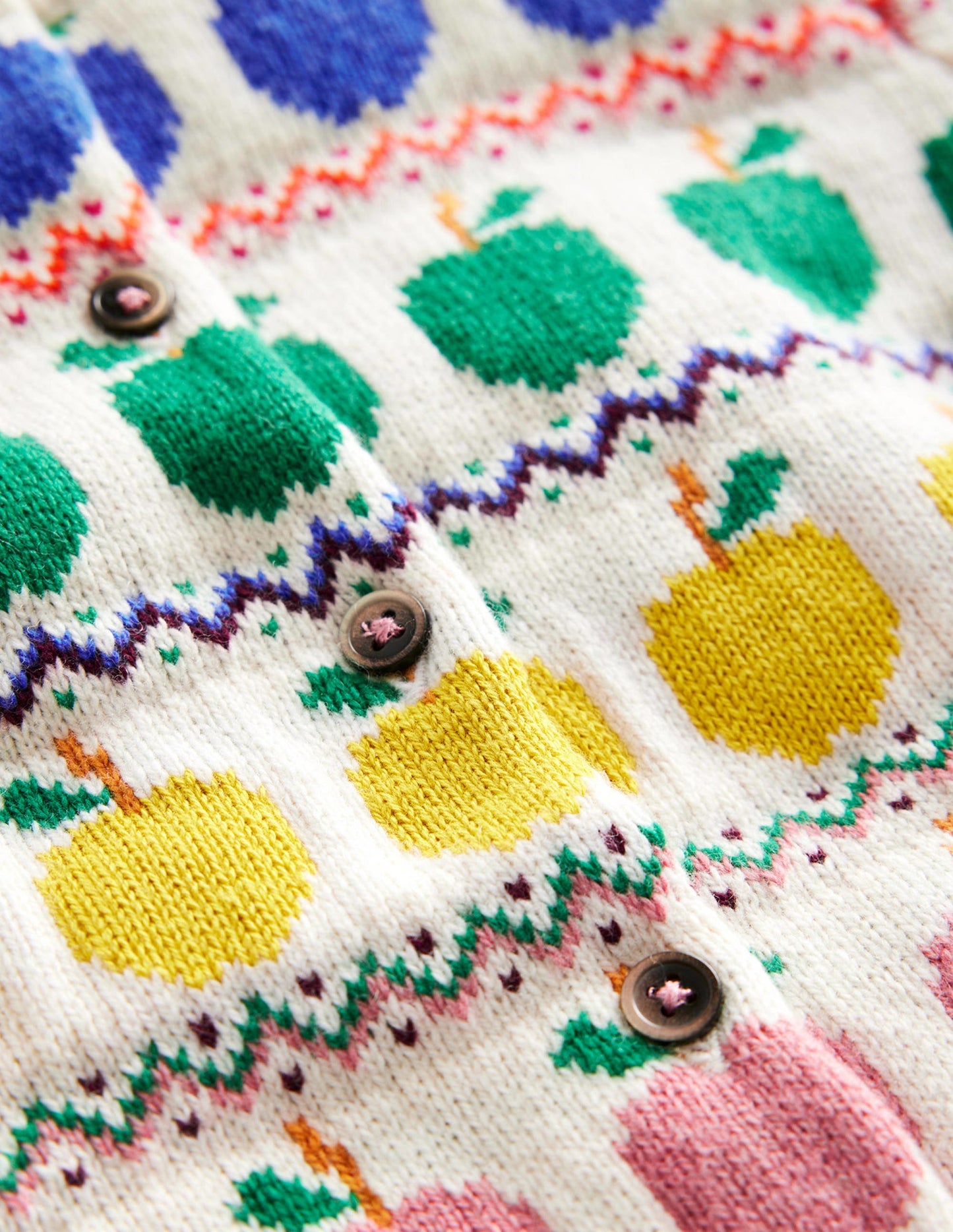 Fair-Isle-Strickjacke-Warmes Naturweiß Äpfel