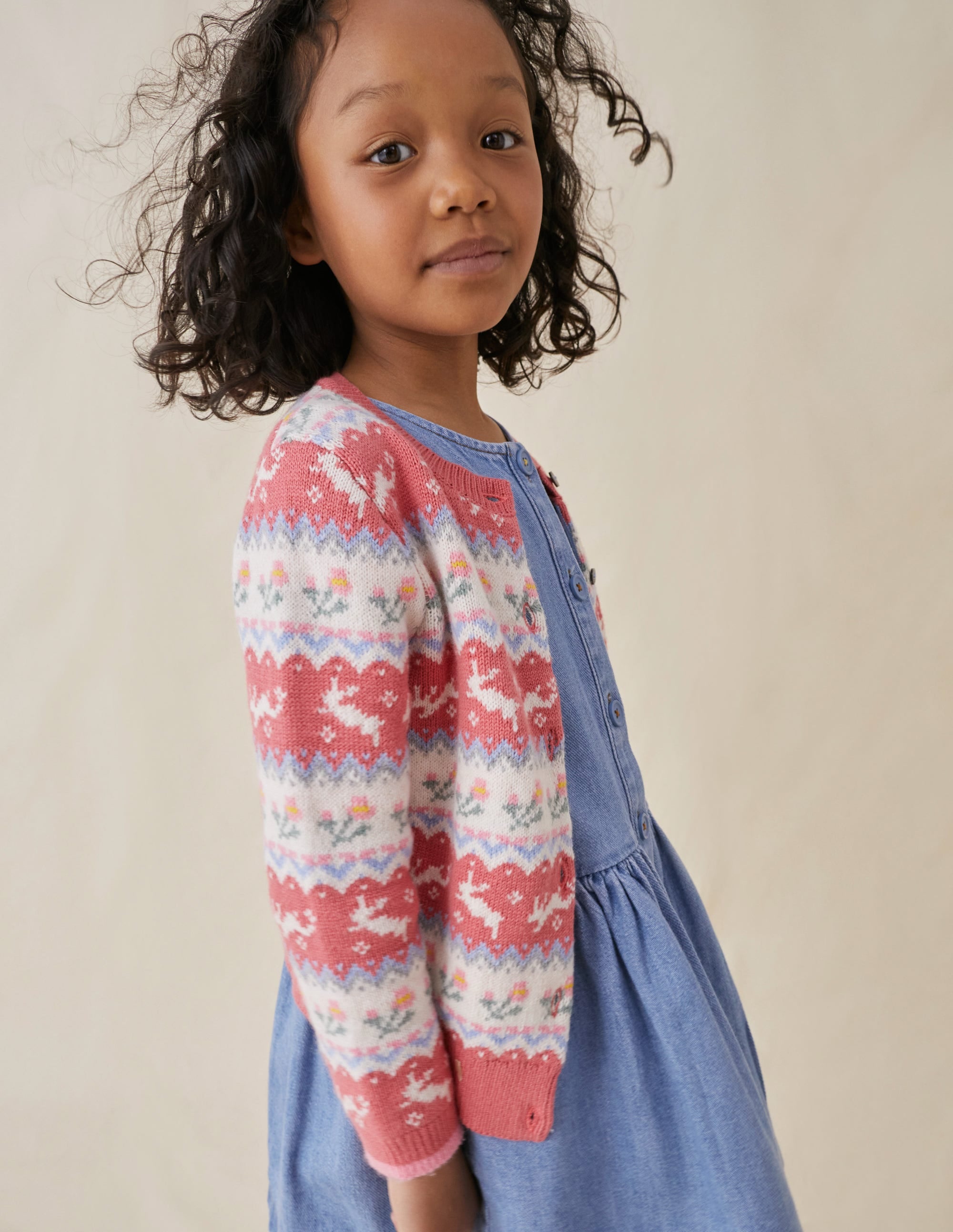 Fair Isle Cardigan-Blush Pink Bunnies - Image 4