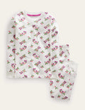 Pyjama long douillet-Motif floral ivoire