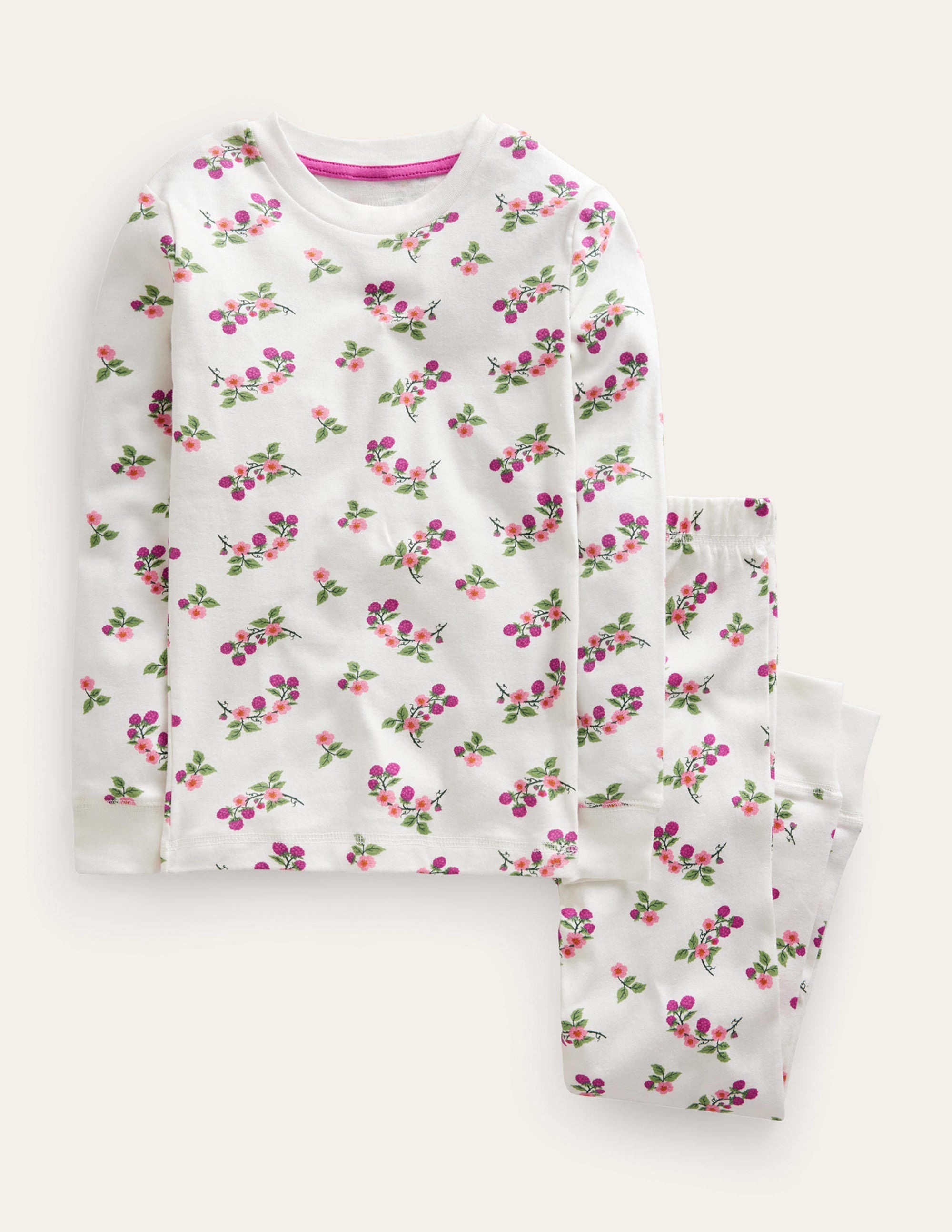 Pyjama long douillet-Motif floral ivoire - Image 1
